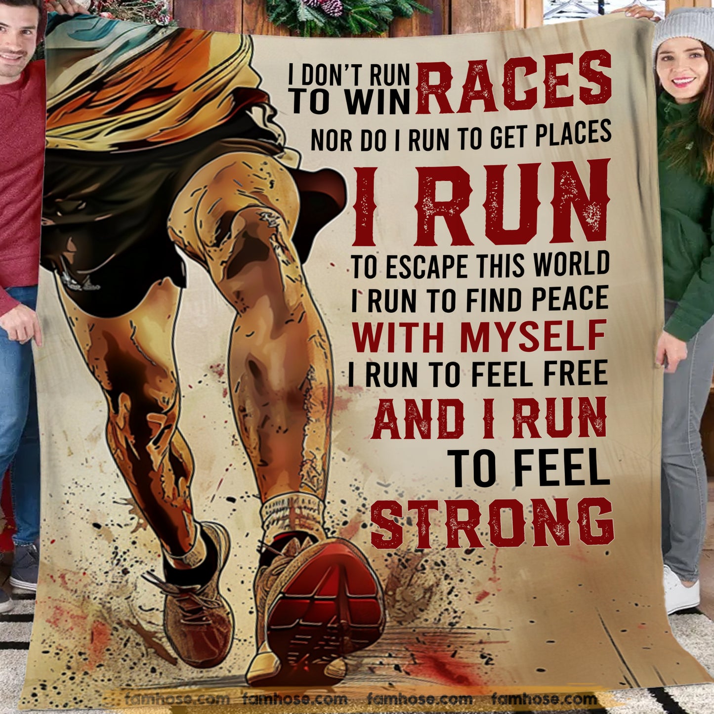 Motivational Running Fleece Blanket, I Don't Run To Win Races Woven Blanket, Cool Sherpa Blanket Gift For Runner