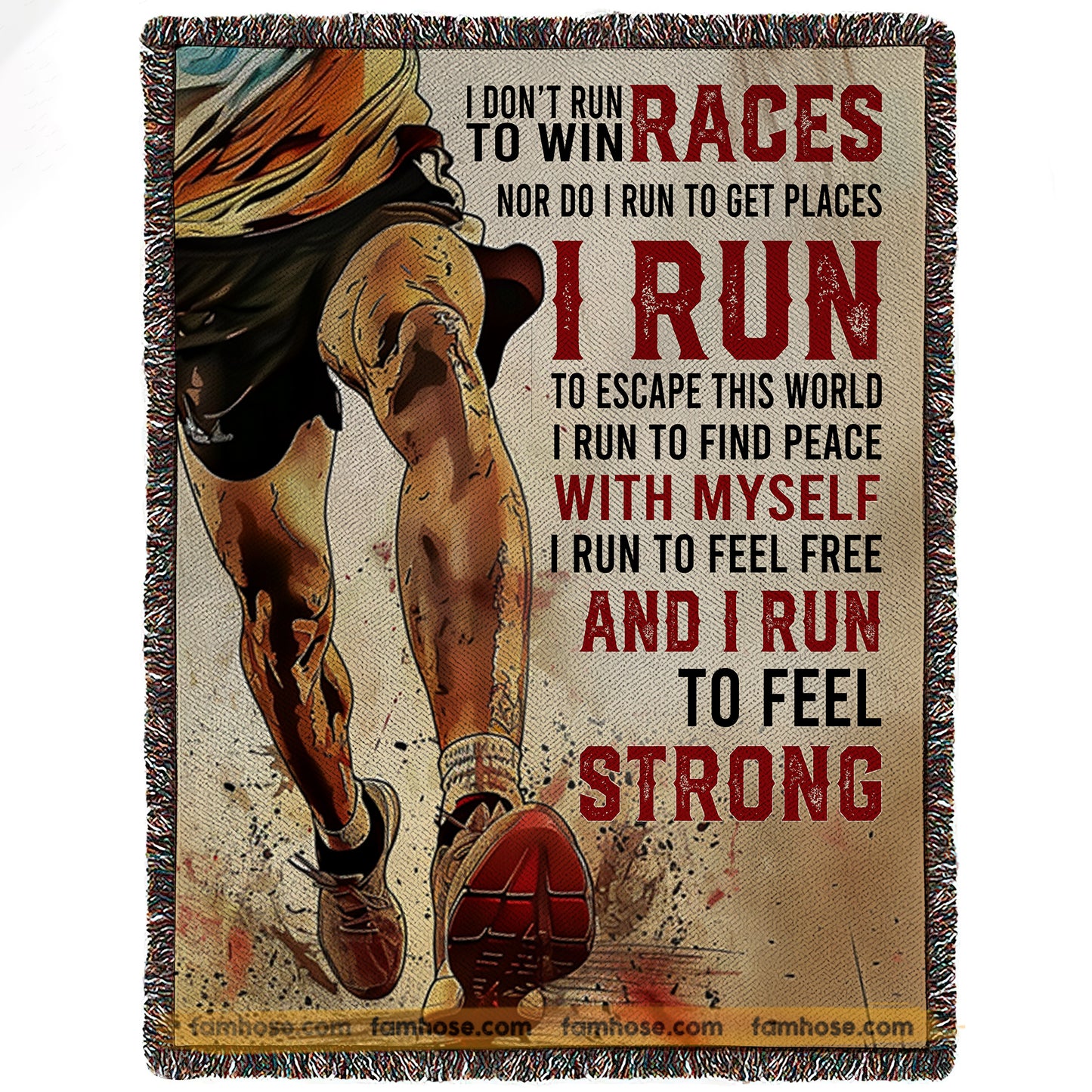 Motivational Running Fleece Blanket, I Don't Run To Win Races Woven Blanket, Cool Sherpa Blanket Gift For Runner