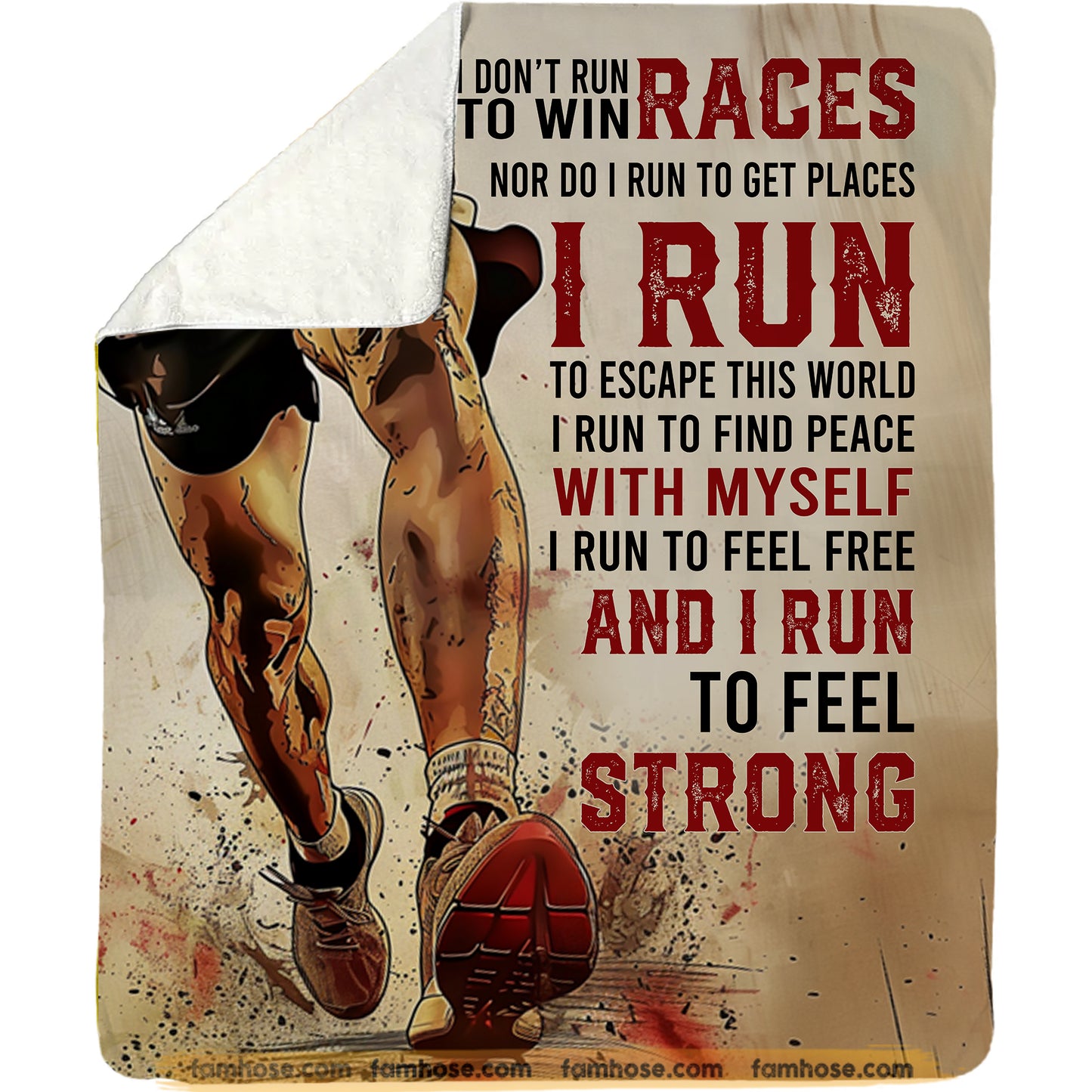 Motivational Running Fleece Blanket, I Don't Run To Win Races Woven Blanket, Cool Sherpa Blanket Gift For Runner