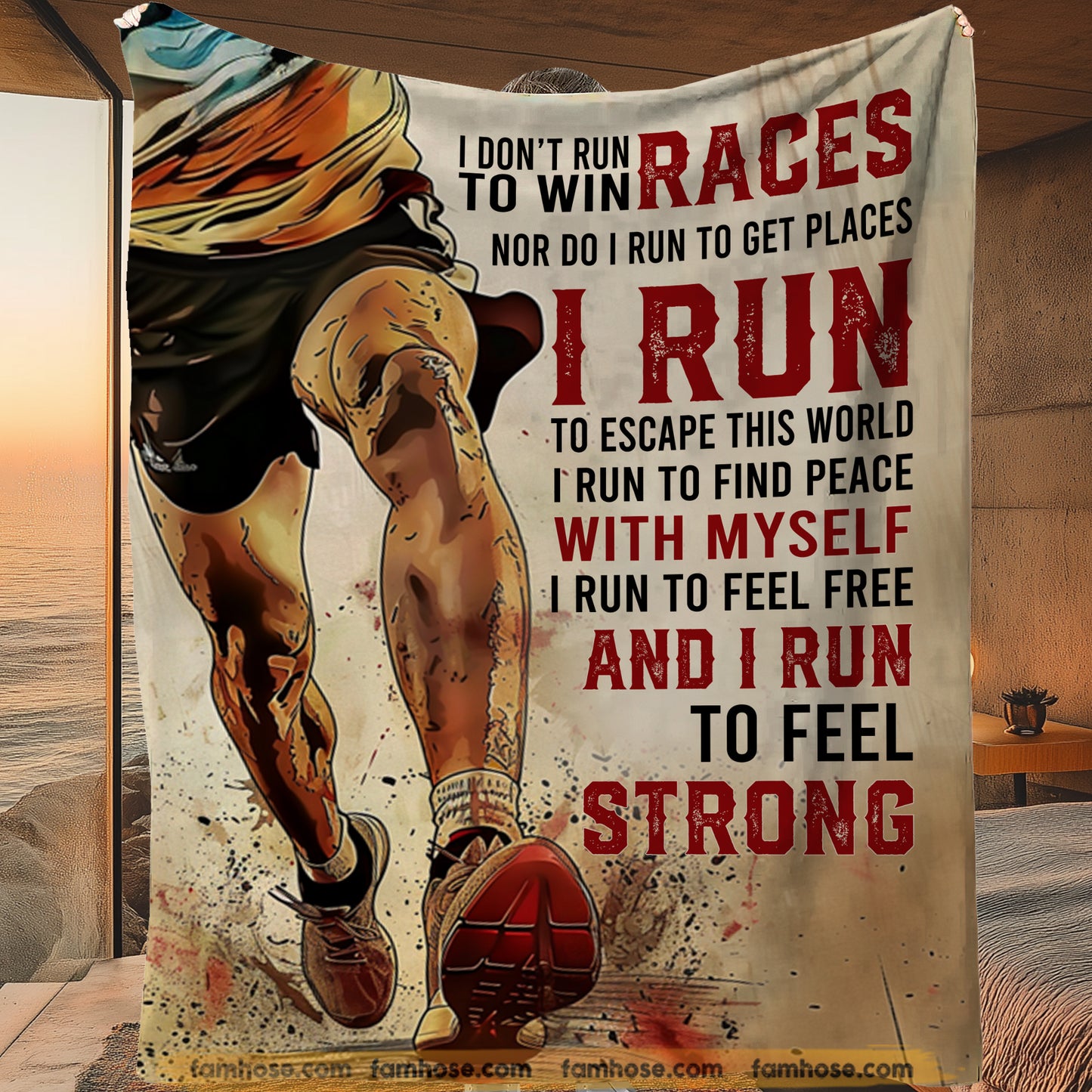 Motivational Running Fleece Blanket, I Don't Run To Win Races Woven Blanket, Cool Sherpa Blanket Gift For Runner