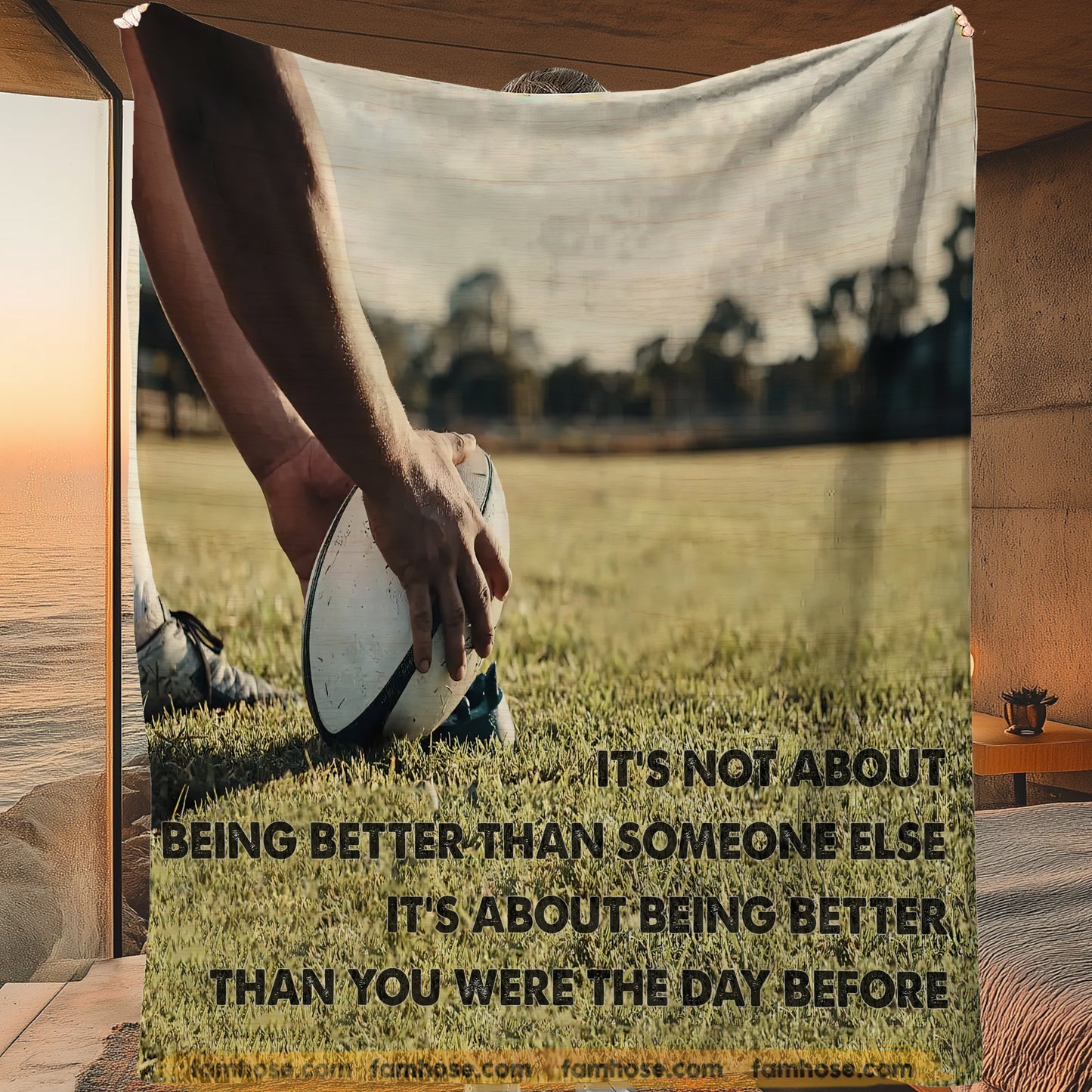 Motivational Rugby Fleece Blanket, It's About Being Better Than You Were The Day Before Woven Blanket, Cool Sherpa Blanket Gift For Rugby Lovers