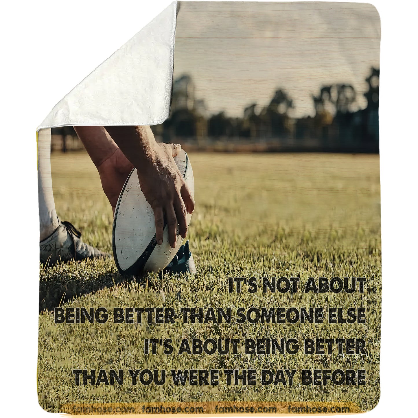 Motivational Rugby Fleece Blanket, It's About Being Better Than You Were The Day Before Woven Blanket, Cool Sherpa Blanket Gift For Rugby Lovers