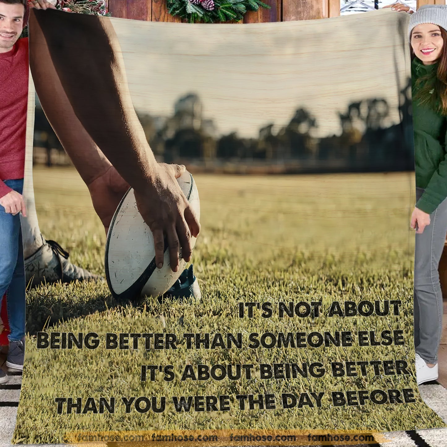 Motivational Rugby Fleece Blanket, It's About Being Better Than You Were The Day Before Woven Blanket, Cool Sherpa Blanket Gift For Rugby Lovers