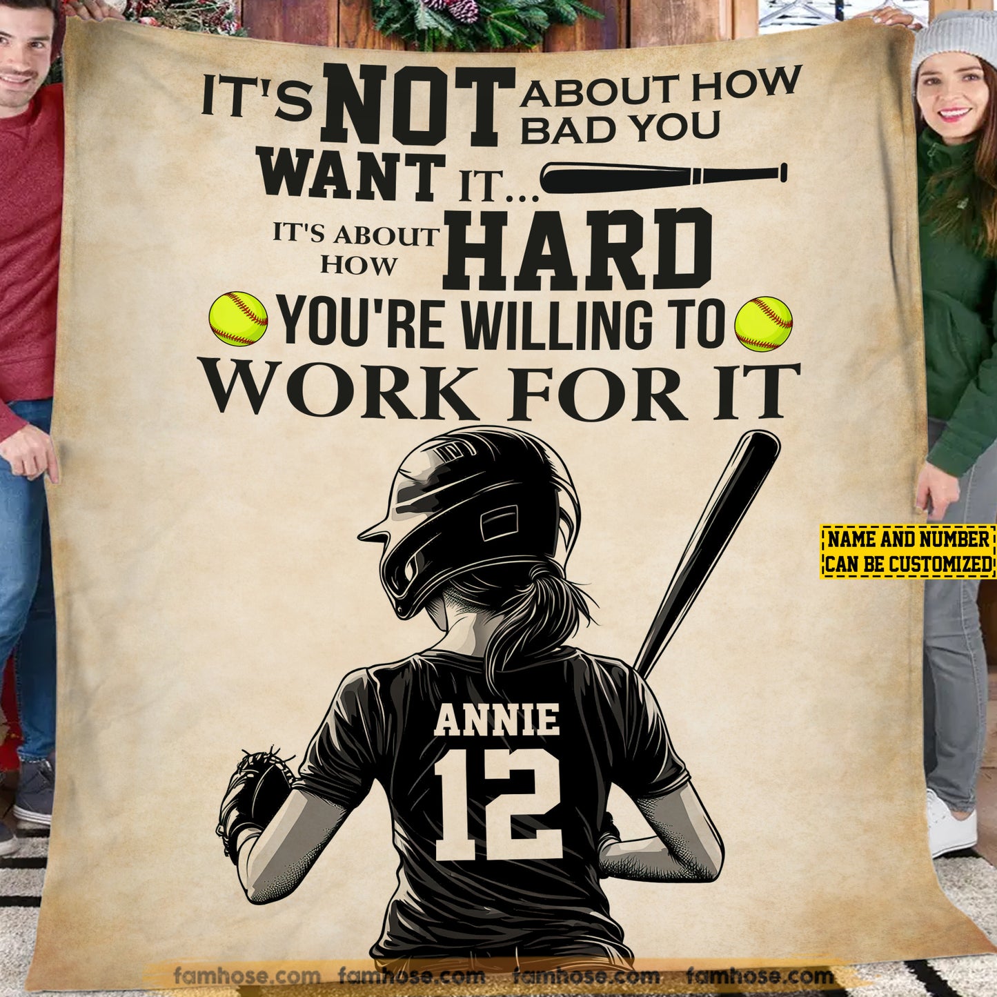 Personalized Softball Girl Fleece Blanket, How Hard You're Willing To Work For It Woven Blanket, Cool Sherpa Blanket Gift For Softball Player, Softball Lovers