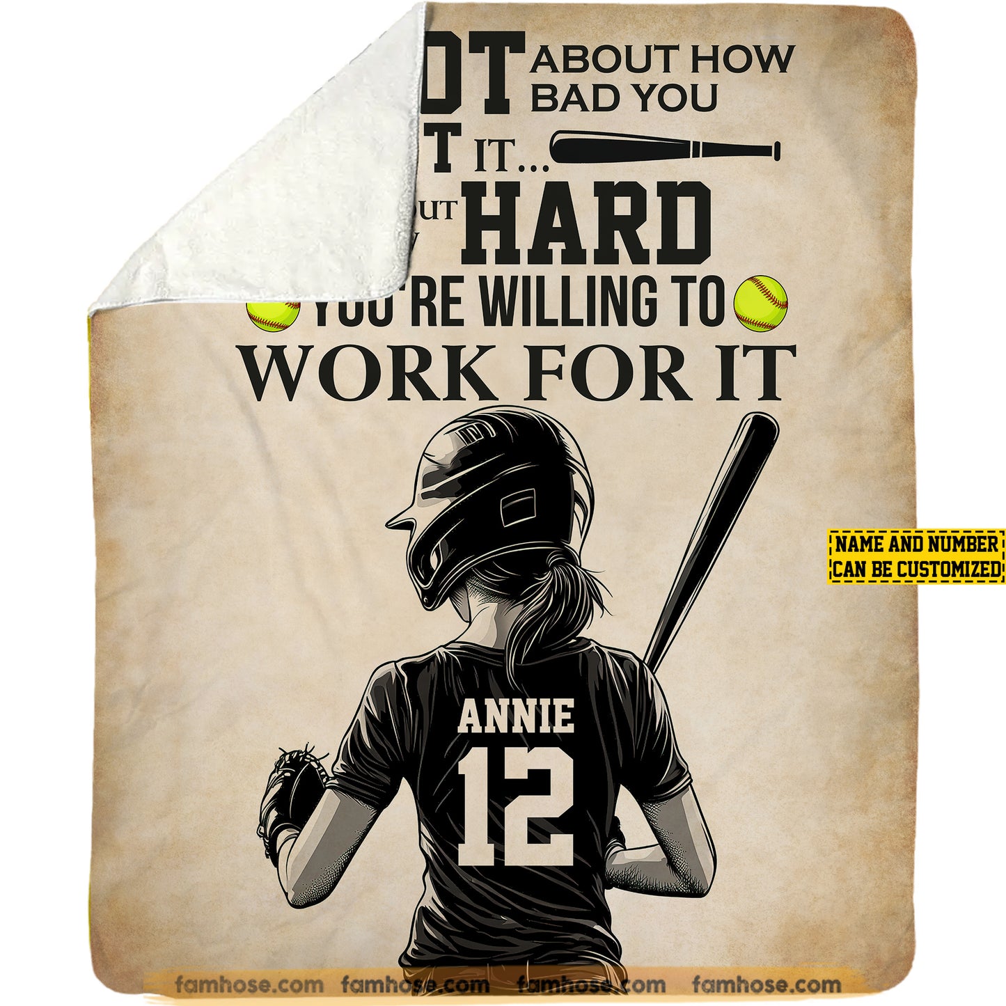 Personalized Softball Girl Fleece Blanket, How Hard You're Willing To Work For It Woven Blanket, Cool Sherpa Blanket Gift For Softball Player, Softball Lovers