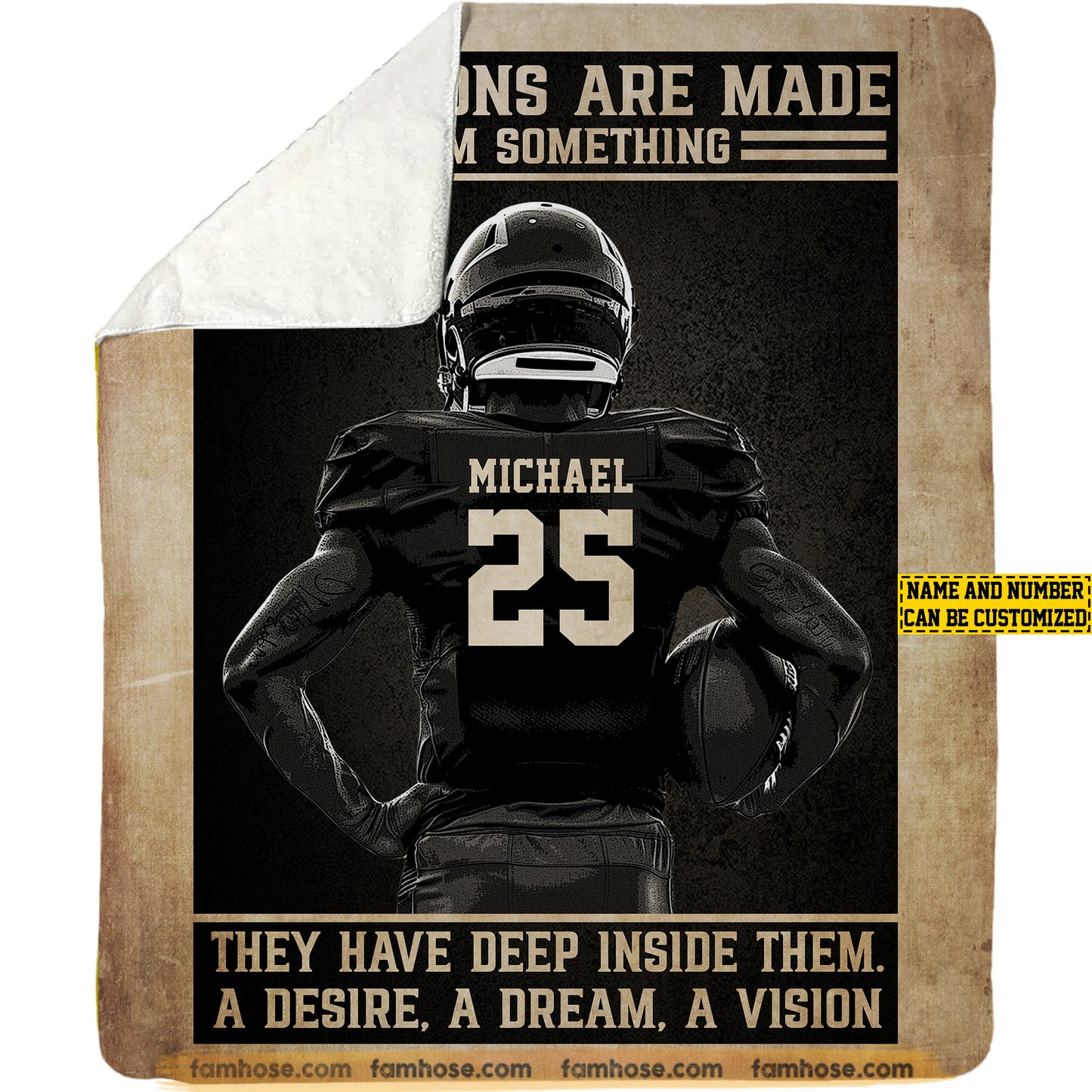 Motivational Personalized Football Boy Fleece Blanket, Champions Are Made From Something Woven Blanket, Cool Sherpa Blanket Gift For Football Lovers