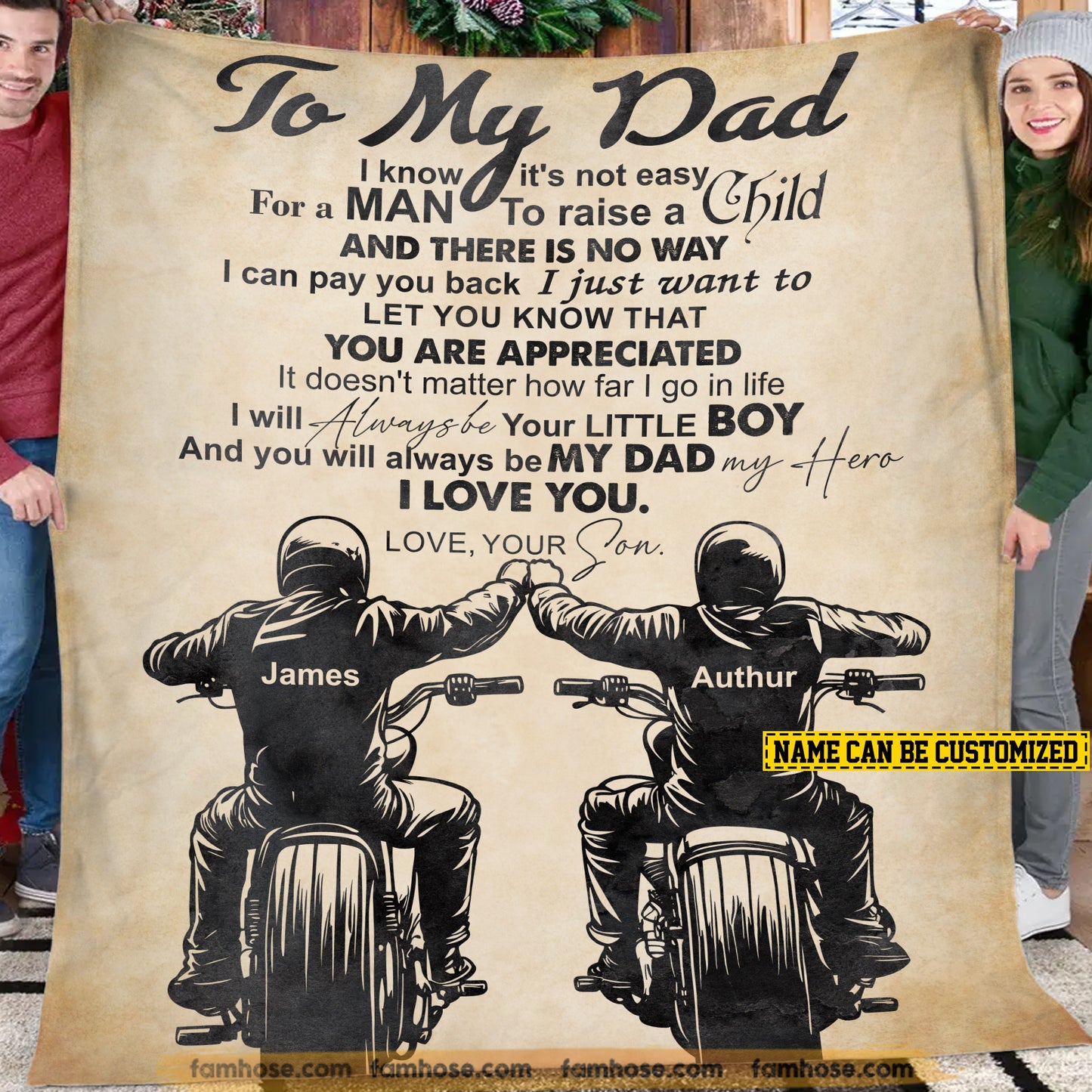 Personalized Biker Fleece Blanket, To My Dad Woven Blanket & Sherpa Blanket Gifts For Dad From Motorcycle-Loving Son