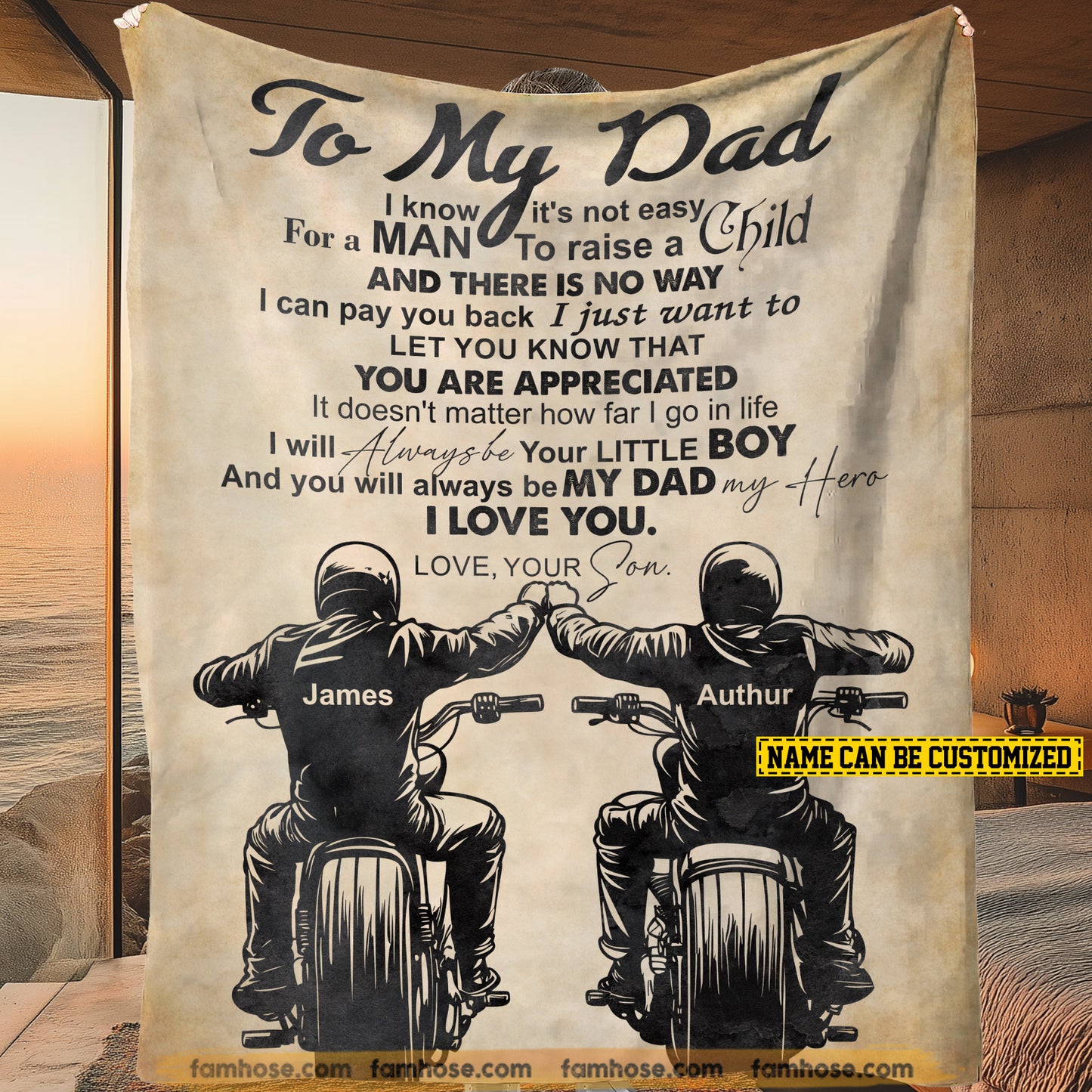 Personalized Biker Fleece Blanket, To My Dad Woven Blanket & Sherpa Blanket Gifts For Dad From Motorcycle-Loving Son