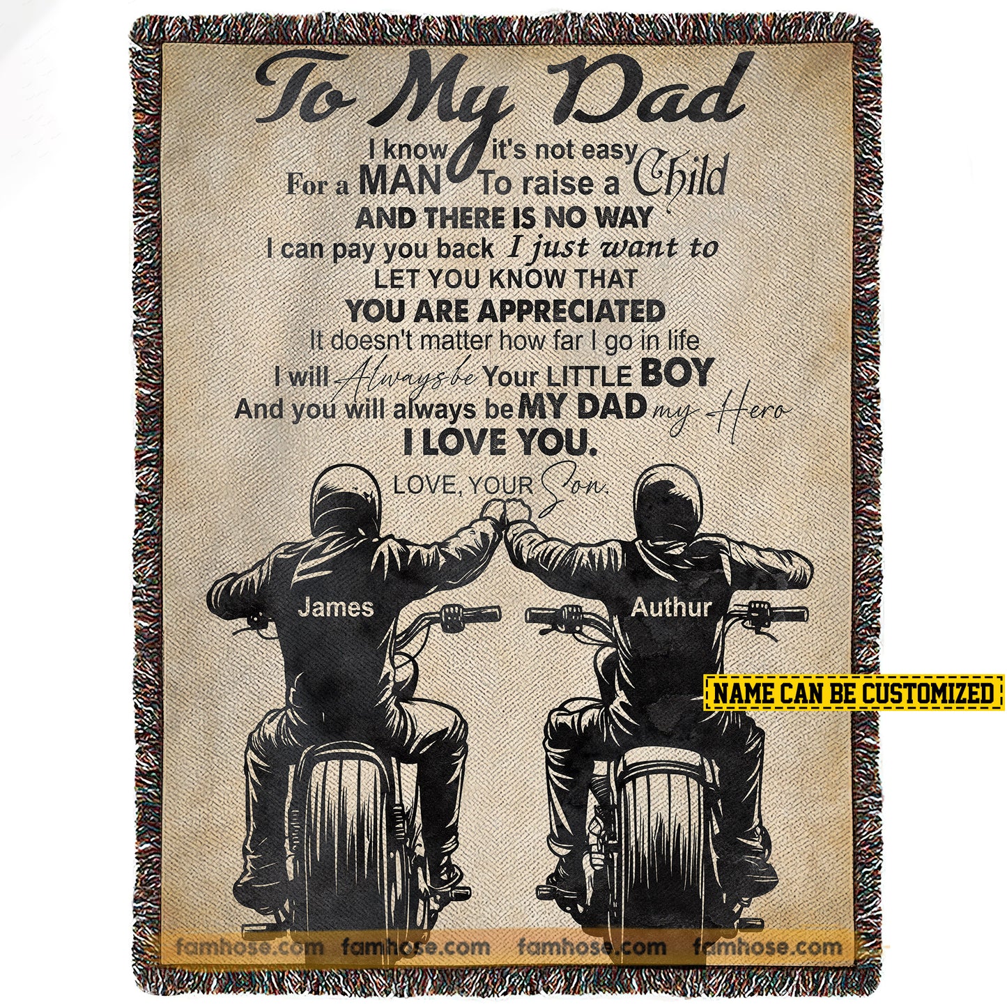 Personalized Biker Fleece Blanket, To My Dad Woven Blanket & Sherpa Blanket Gifts For Dad From Motorcycle-Loving Son