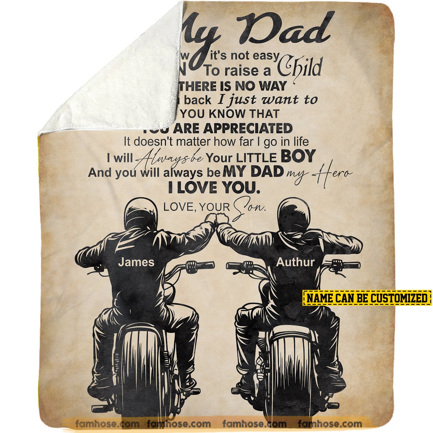 Personalized Biker Fleece Blanket, To My Dad Woven Blanket & Sherpa Blanket Gifts For Dad From Motorcycle-Loving Son