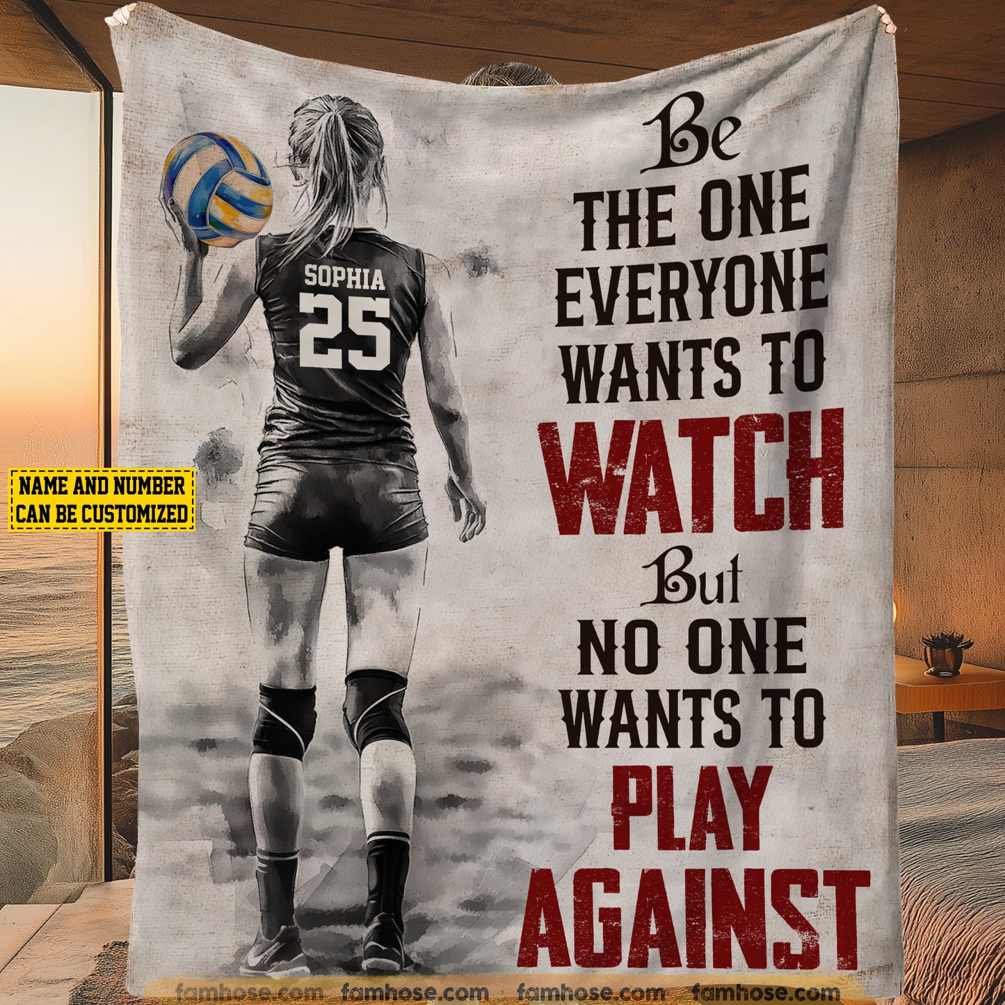 Motivational Personalized Volleyball Girl Fleece Blanket, No One Wants To Play Against Sport Woven Blanket, Cozy Sherpa Blanket Gift For Volleyball Lovers