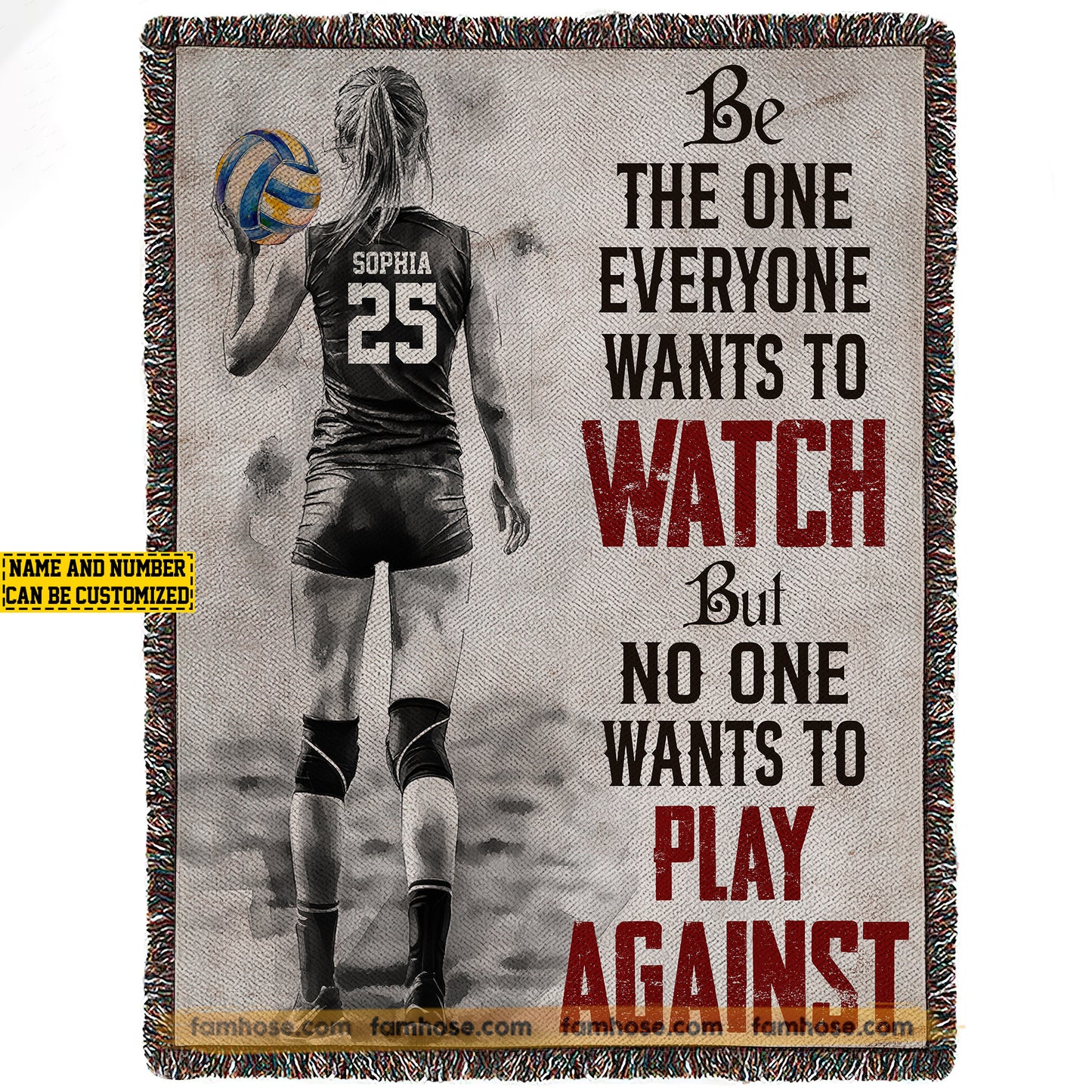 Motivational Personalized Volleyball Girl Fleece Blanket, No One Wants To Play Against Sport Woven Blanket, Cozy Sherpa Blanket Gift For Volleyball Lovers