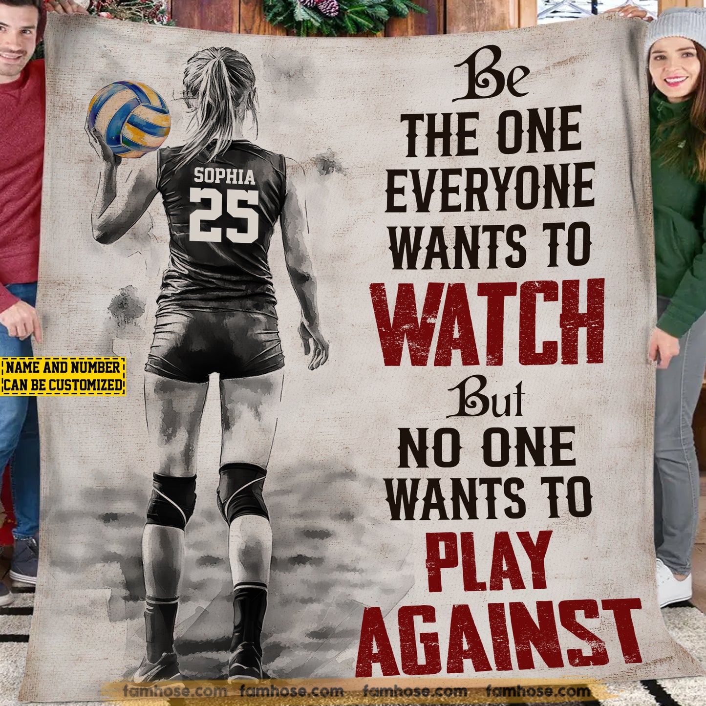 Motivational Personalized Volleyball Girl Fleece Blanket, No One Wants To Play Against Sport Woven Blanket, Cozy Sherpa Blanket Gift For Volleyball Lovers