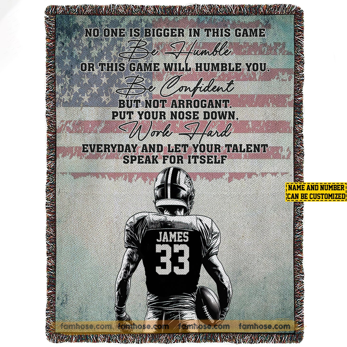 Personalized Football Boy Fleece Blanket, No One Is Bigger In This Game Sport Woven Blanket, Cool Sherpa Blanket Gift For Football Lovers