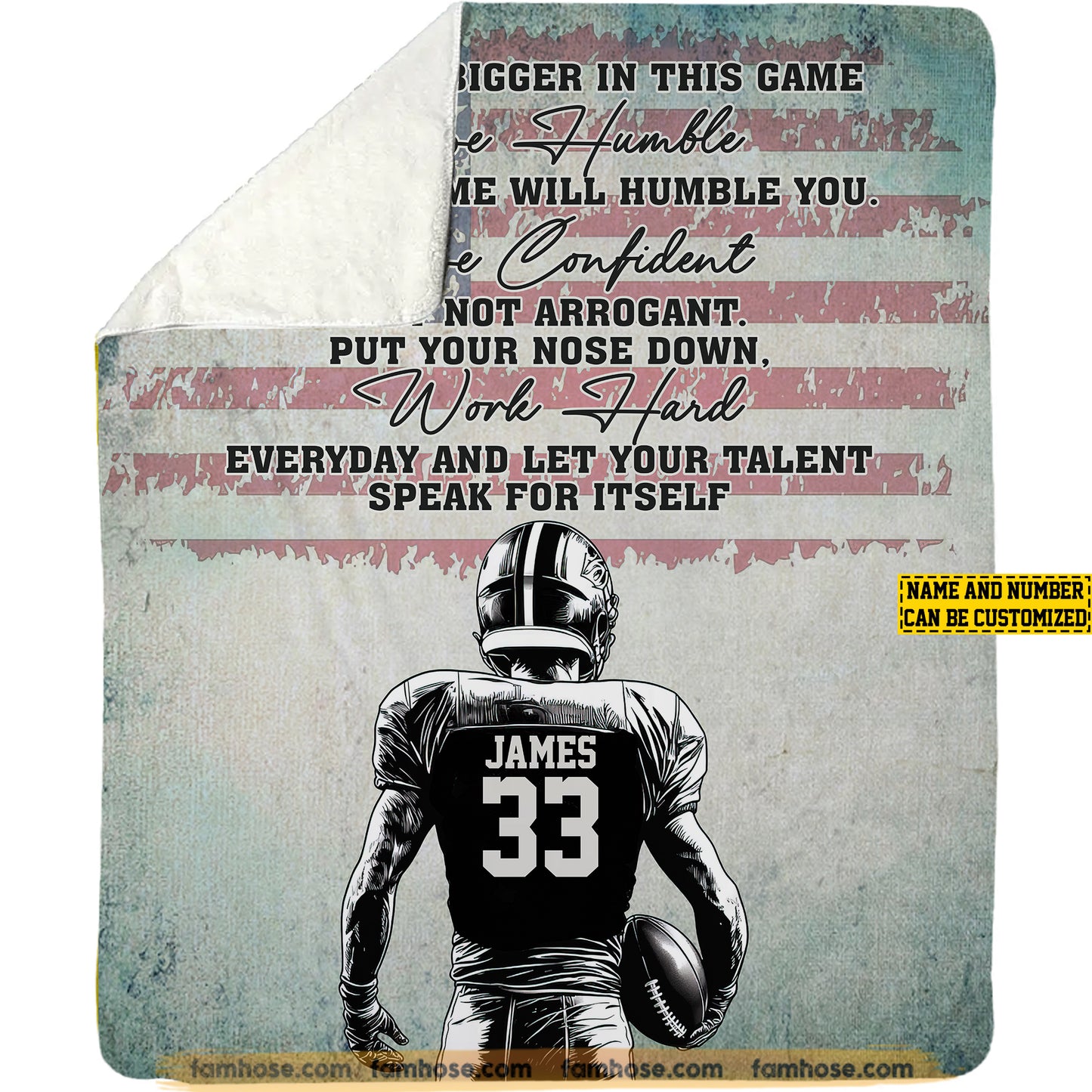 Personalized Football Boy Fleece Blanket, No One Is Bigger In This Game Sport Woven Blanket, Cool Sherpa Blanket Gift For Football Lovers