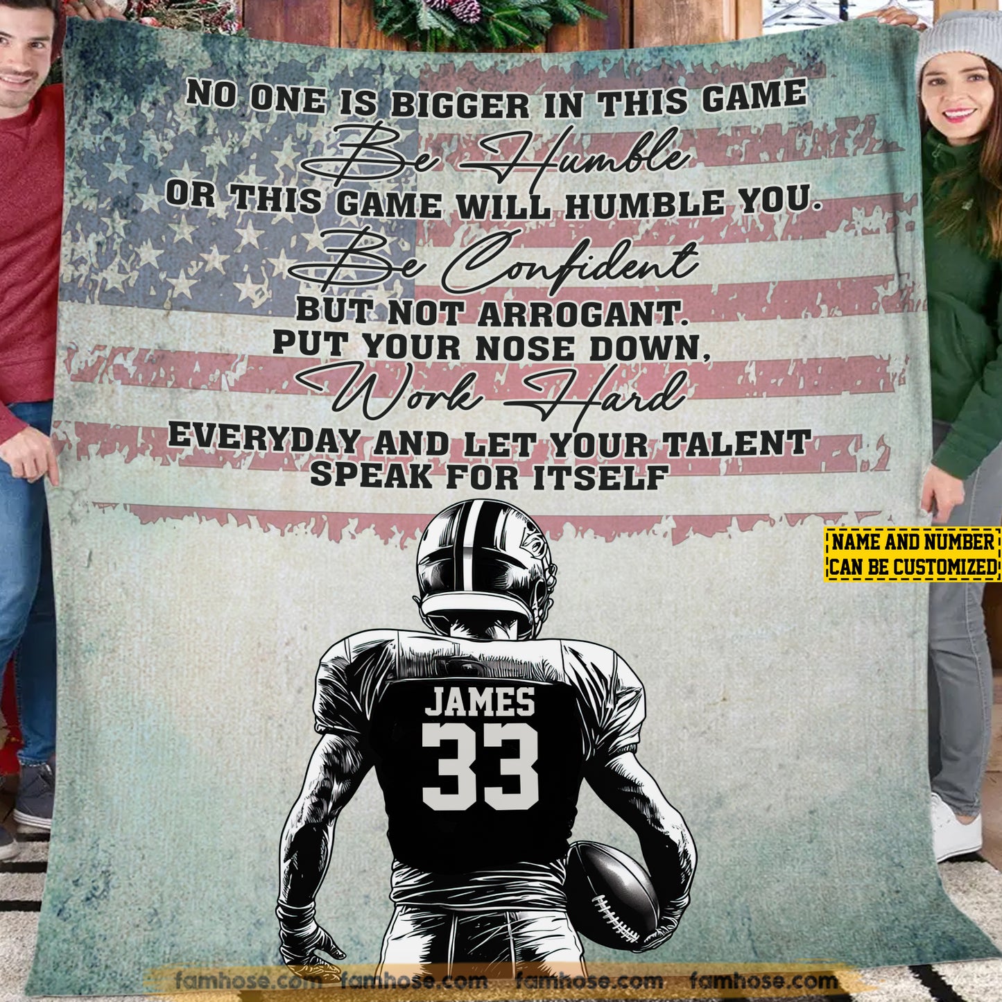 Personalized Football Boy Fleece Blanket, No One Is Bigger In This Game Sport Woven Blanket, Cool Sherpa Blanket Gift For Football Lovers