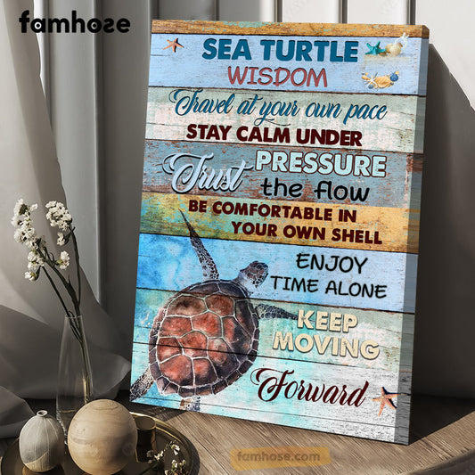 Turtle Poster/Canvas, Travel At Your Own Pace Stay Calm Under, Turtle Canvas Wall Art, Poster Gift For Turtle Lovers