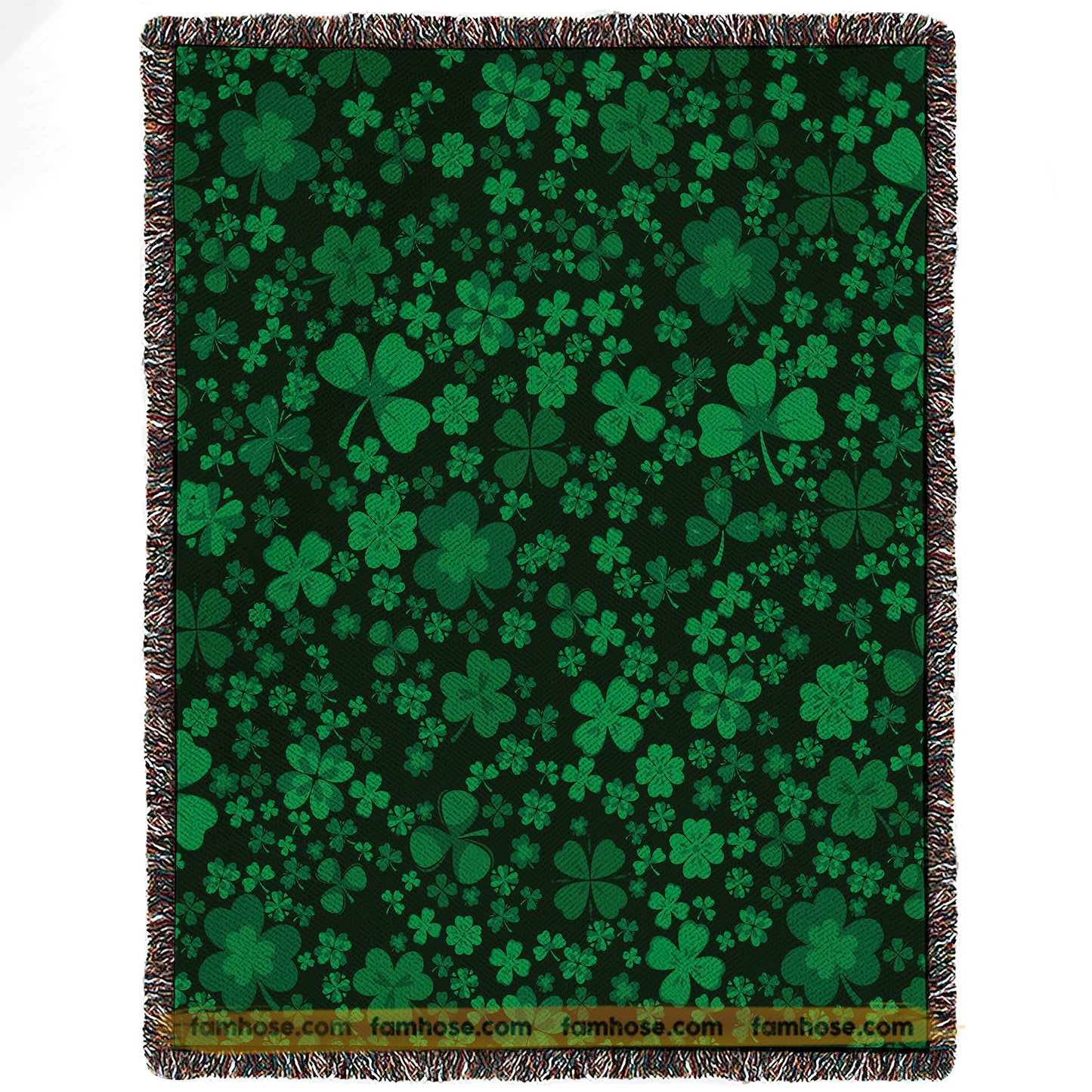St Patrick's Day Fleece Blanket, Green Clover Pattern Woven Blanket, Cool Sherpa Blanket Gift For Irish Lovers