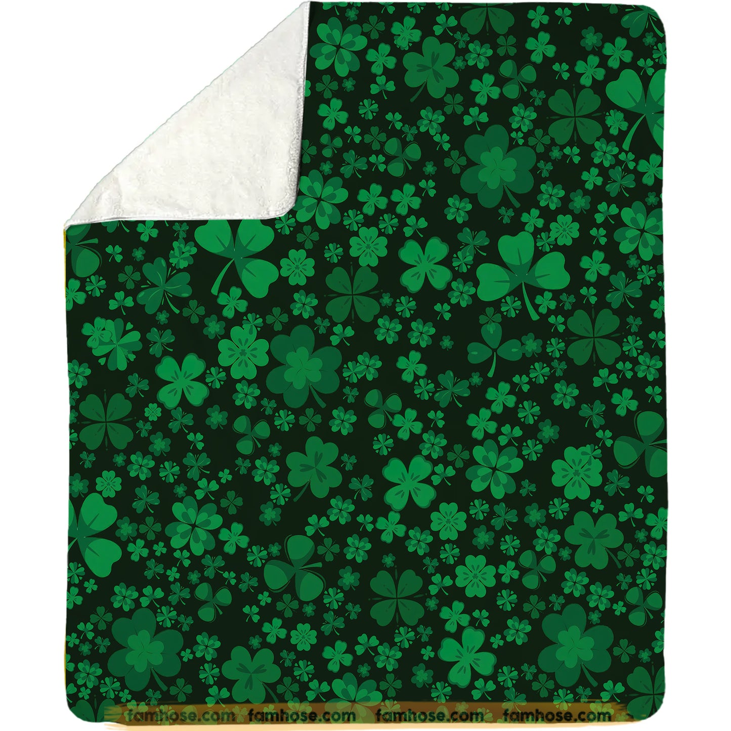 St Patrick's Day Fleece Blanket, Green Clover Pattern Woven Blanket, Cool Sherpa Blanket Gift For Irish Lovers