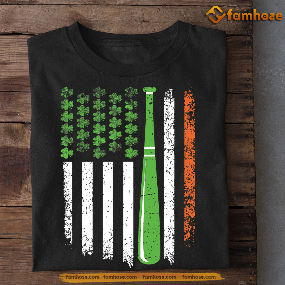 Patrick's Day Baseball T-shirt, Lucky Shamrocks On A USA Flag Tees Patrick's Day Gift For Baseball Lovers