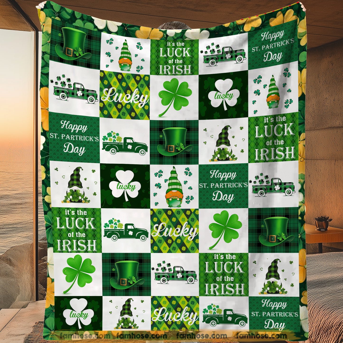 Patrick's Day Shamrock Fleece Blanket, Happy St. Patrick's Day Woven Blanket, Cool Sherpa Blanket Gift For For Irish Lovers