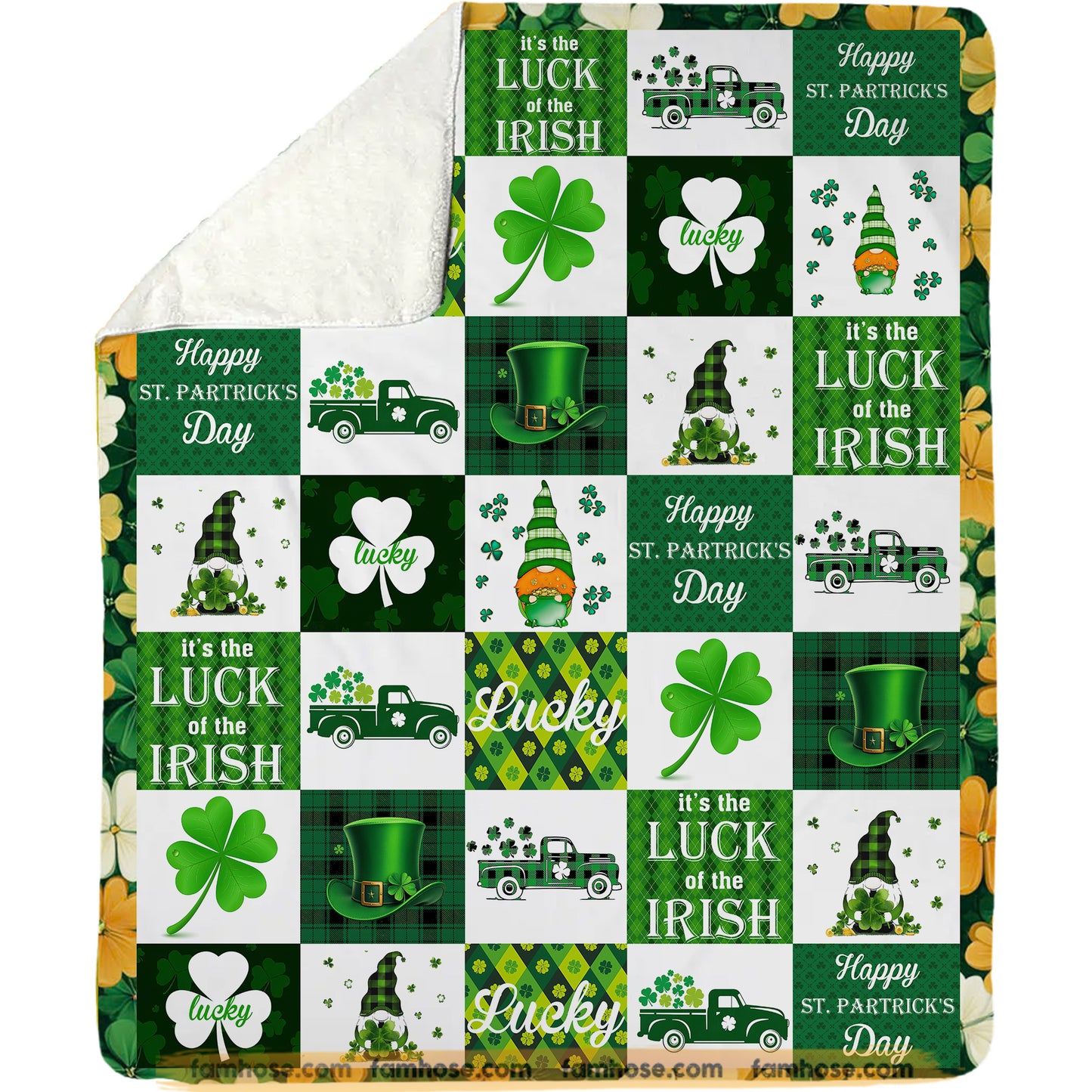 Patrick's Day Shamrock Fleece Blanket, Happy St. Patrick's Day Woven Blanket, Cool Sherpa Blanket Gift For For Irish Lovers