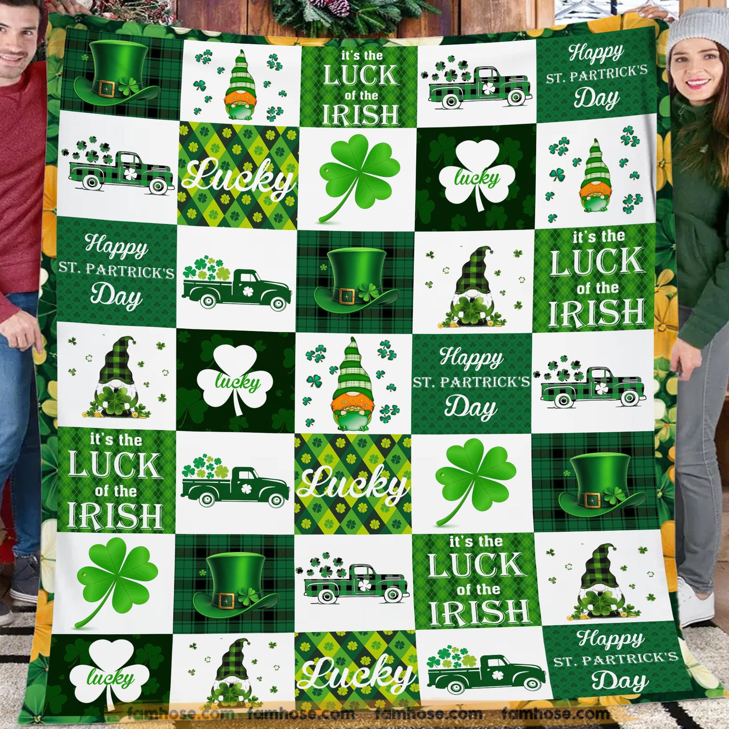 Patrick's Day Shamrock Fleece Blanket, Happy St. Patrick's Day Woven Blanket, Cool Sherpa Blanket Gift For For Irish Lovers