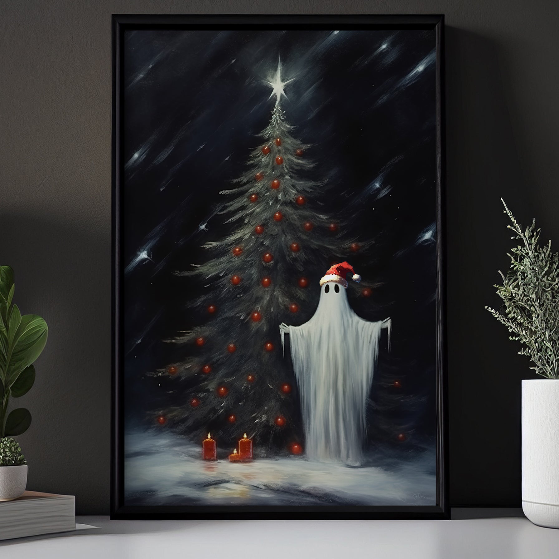 Ghost In Christmas Tree Canvas Art Print - Dark Surreal Gothic Yuletide  Ghost Xmas Wall Decor