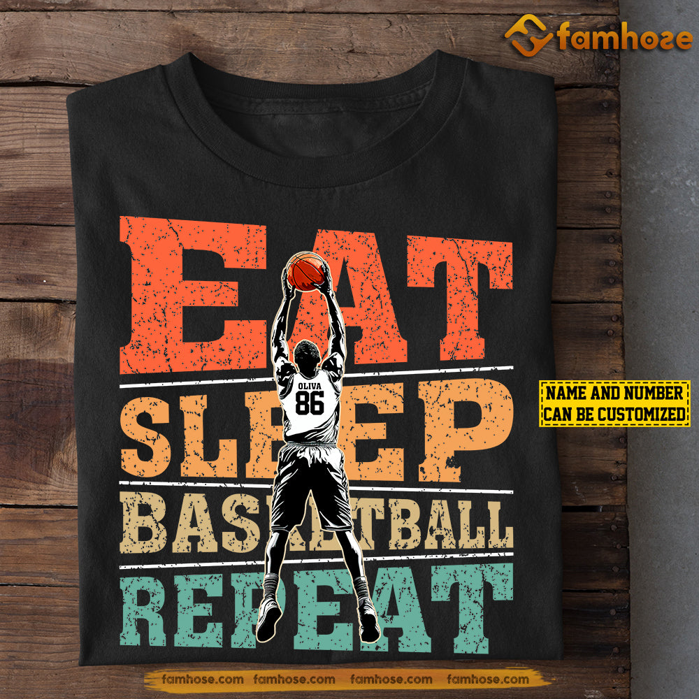 Cool Personalized Basketball Boy T-shirt, Eat Sleep Basketball Repeat Sport Tees Gift For Basketball Players, Basketball Lovers
