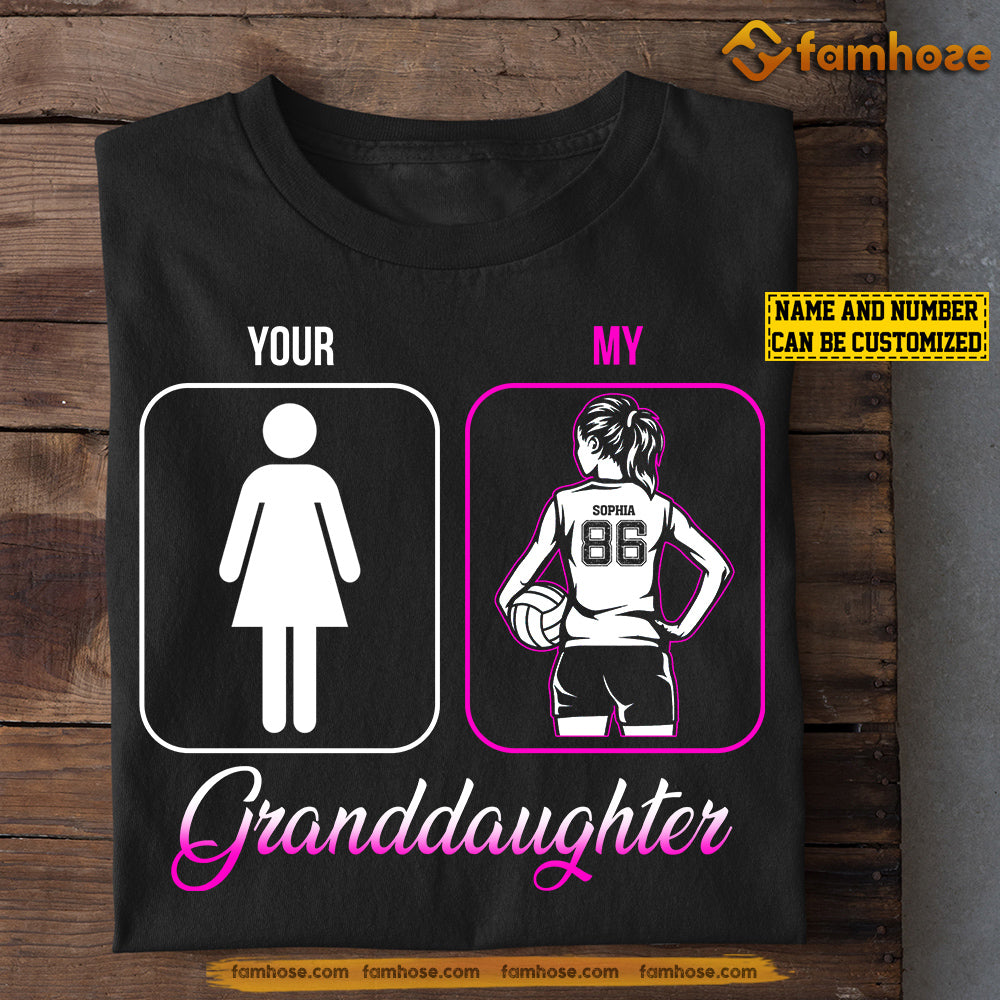 Cool Personalized Volleyball Grandparents Granddaughter T-shirt, Your Granddaughter Vs My Granddaughter Sport Tees Gift For Grandparents From Volleyball Girl
