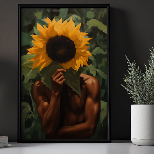 American Black Men With Sunflowers, Victorian Canvas Painting, Gothic Wall Art Decor - Modern Male Poster Gift