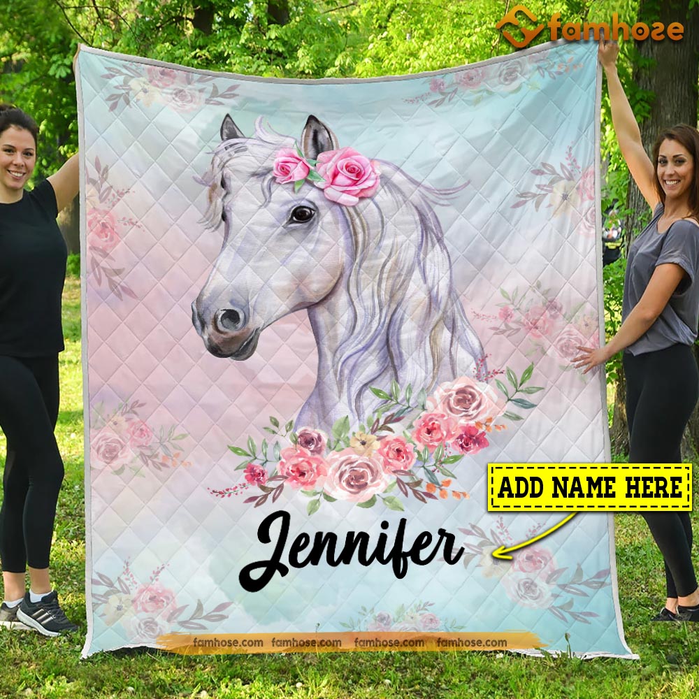 Personalized Horse Blanket, Cute Flower Horse, Horse Fleece Blanket - Sherpa Blanket Gift For Horse Lover