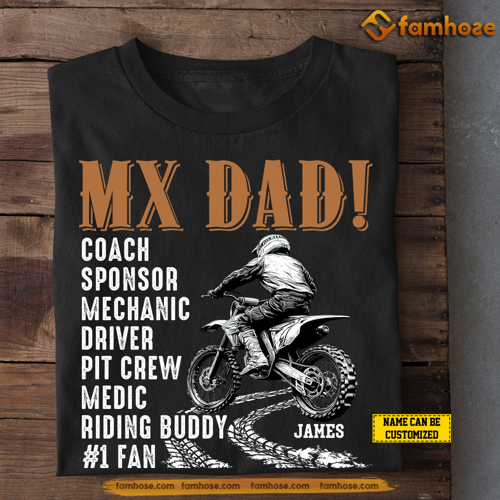 Personalized Motocross Dad T-shirt, MX Dad Coach Sponsor Mechanic Driver Tees Father's Day Gift For Motocross Lovers
