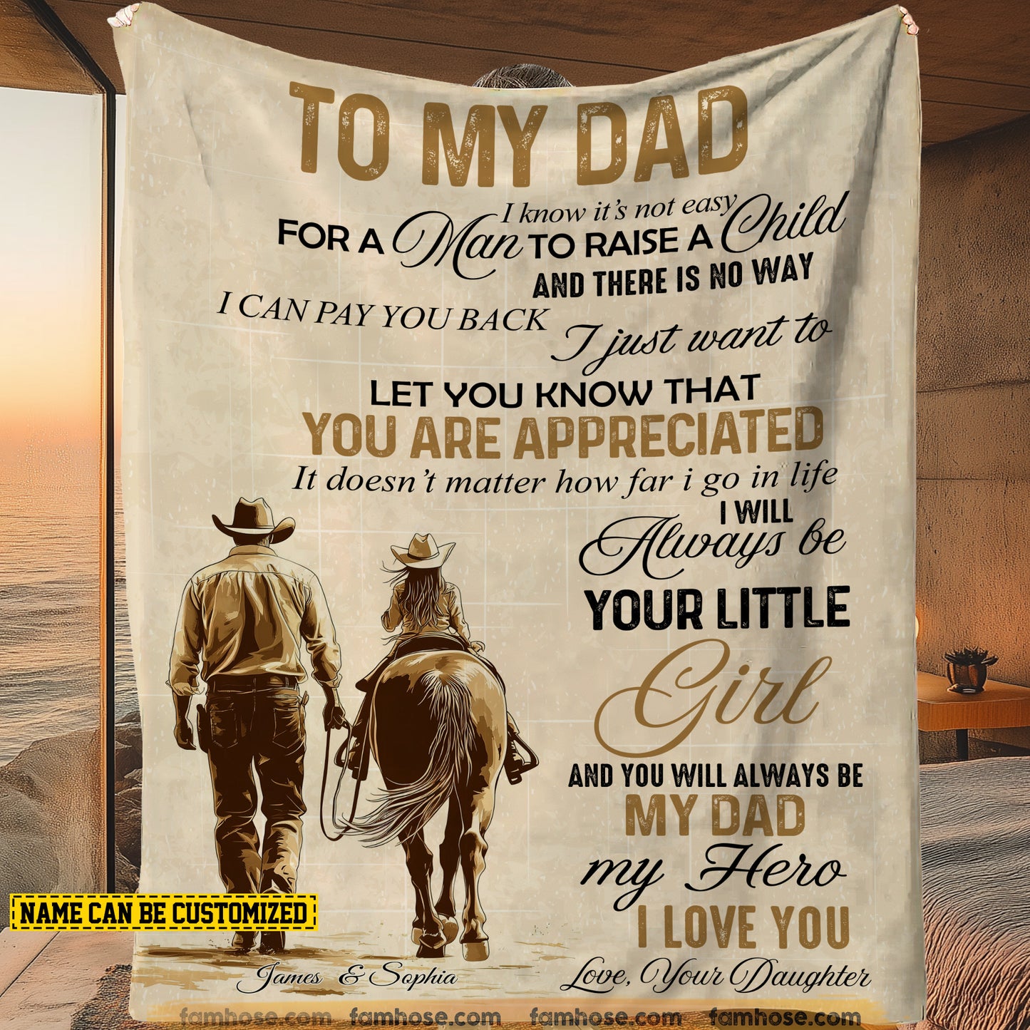 Personalized Horse Riding Dad Daughter Fleece Blanket, To My Dad I Know It's Not Easy Woven Blanket, Cool Sherpa Blanket Father's Day Gift For Cowboys, Horse Riding Lovers