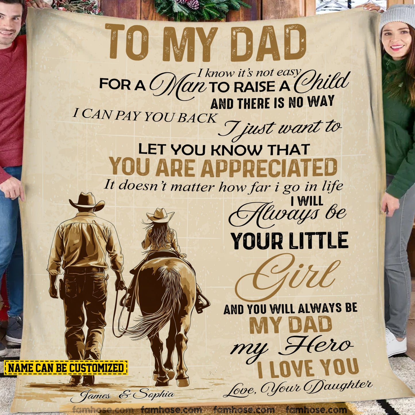 Personalized Horse Riding Dad Daughter Fleece Blanket, To My Dad I Know It's Not Easy Woven Blanket, Cool Sherpa Blanket Father's Day Gift For Cowboys, Horse Riding Lovers