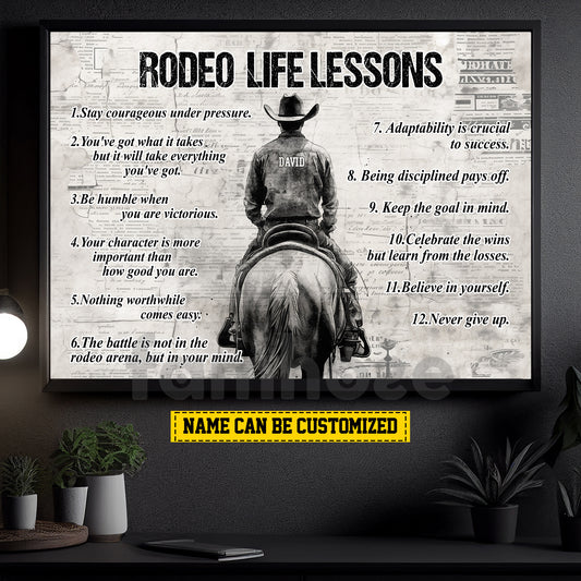 Vintage Personalized Cowboy Canvas Painting, Rodeo Life Lessons Cool Quotes Wall Art Decor, Poster Gift For Cowboy Lovers, Rodeo Lovers
