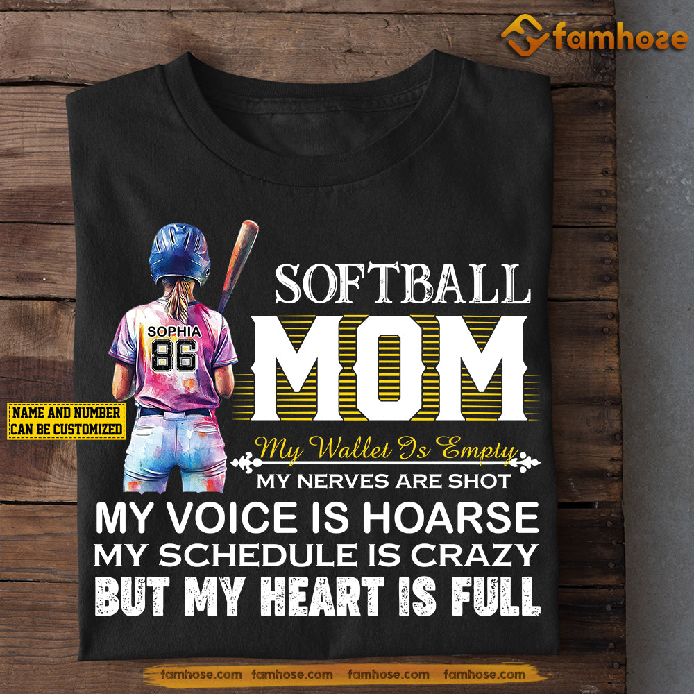 Personalized Softball Mom Girl T-shirt, My Heart Is Full Sport Tees Mother's Day Gift For Softball Players, Softball Lovers