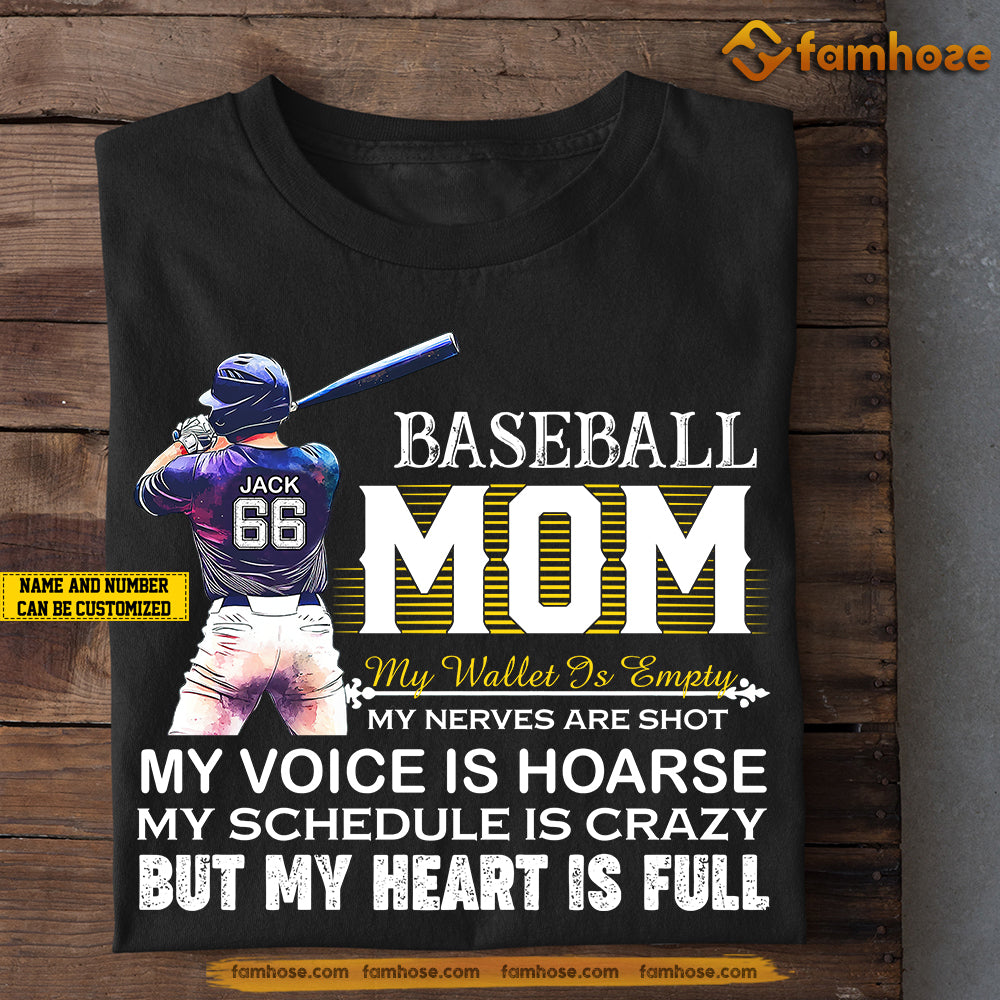 Personalized Baseball Mom Boy T-shirt, My Heart Is Full Sport Tees Mother's Day Gift For Baseball Players, Baseball Lovers