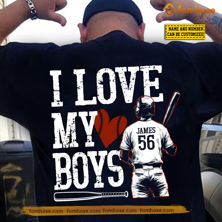 Personalized Baseball Dad Boy Backside T-shirt, I Love My Boys Sport Tees Father's Day Gift For Baseball Lovers