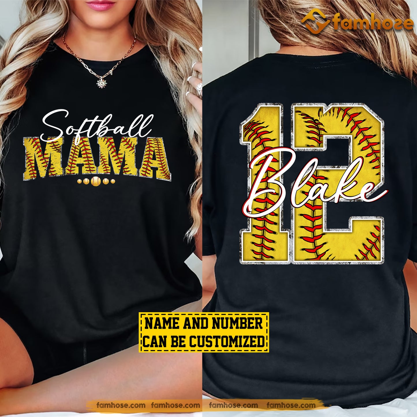 Personalized Softball Girl Two-sided T-shirt, Softball Mama Sport Tee Mother's Day Gift For Softball Lovers
