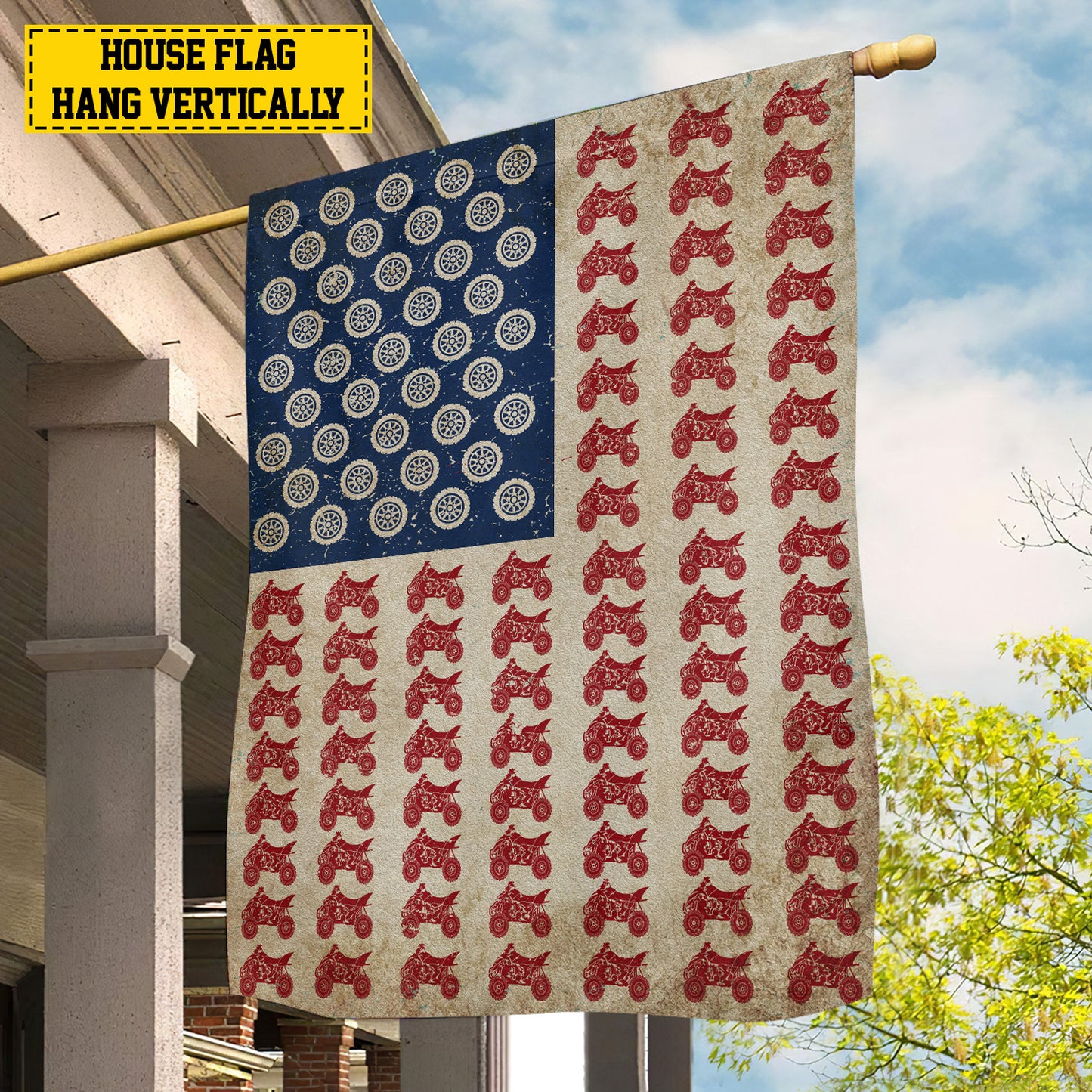 July 4th ATV Racing American Garden Flag House Flag, Independence Day Patriotic ATV Racing USA Yard Flag Squad Gift For 4 Wheeler Lovers