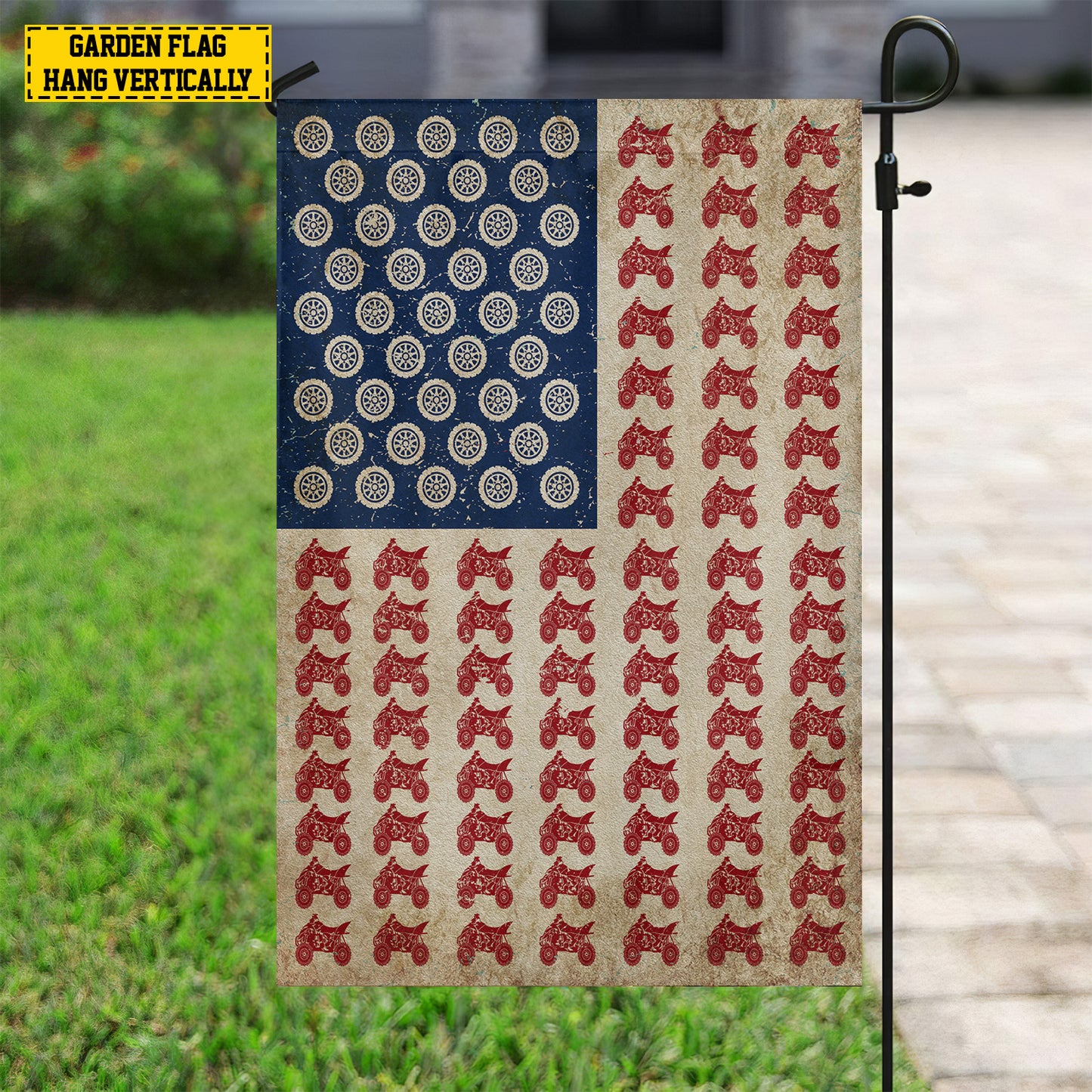 July 4th ATV Racing American Garden Flag House Flag, Independence Day Patriotic ATV Racing USA Yard Flag Squad Gift For 4 Wheeler Lovers