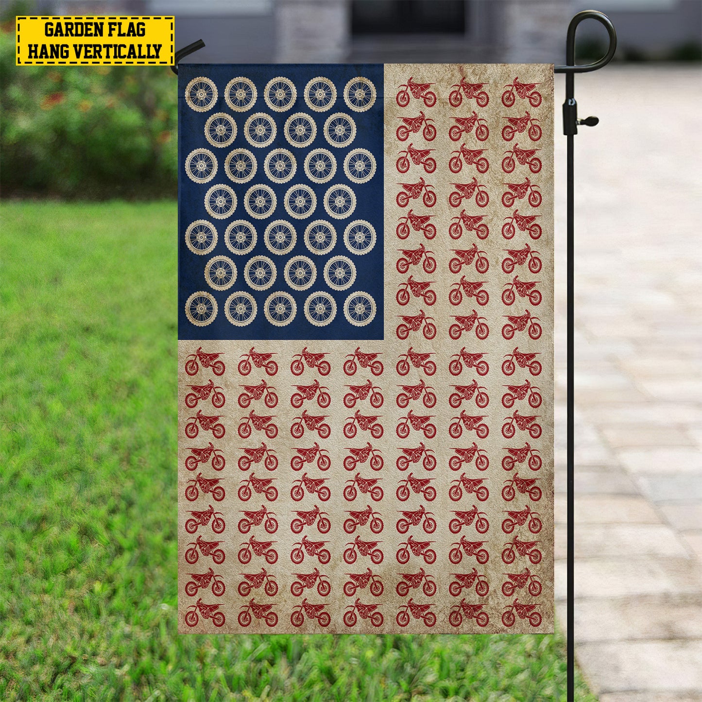 July 4th Dirt Bike American Garden Flag House Flag, Independence Day Patriotic Motocross USA Yard Flag Gift For Motocross Lovers