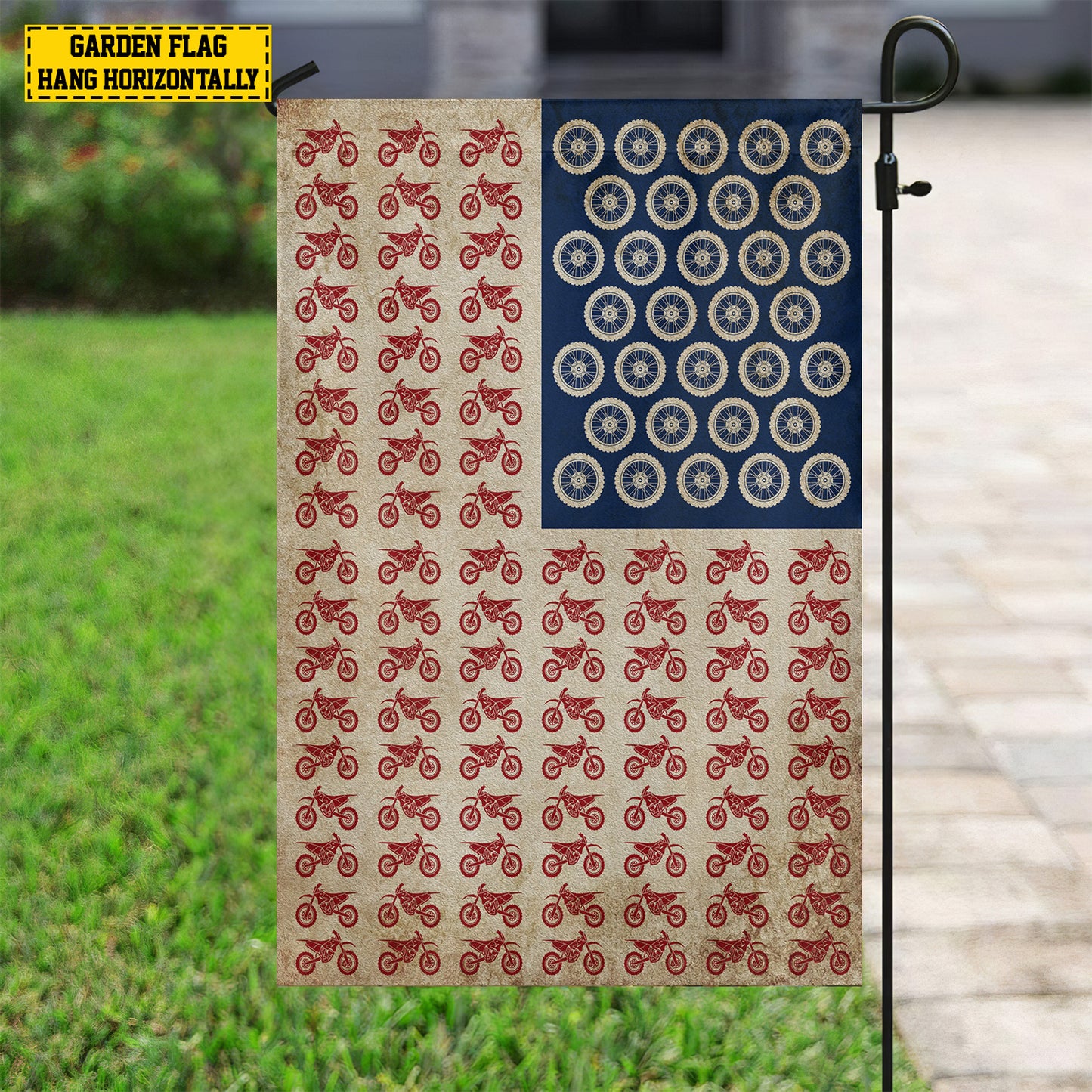 July 4th Dirt Bike American Garden Flag House Flag, Independence Day Patriotic Motocross USA Yard Flag Gift For Motocross Lovers