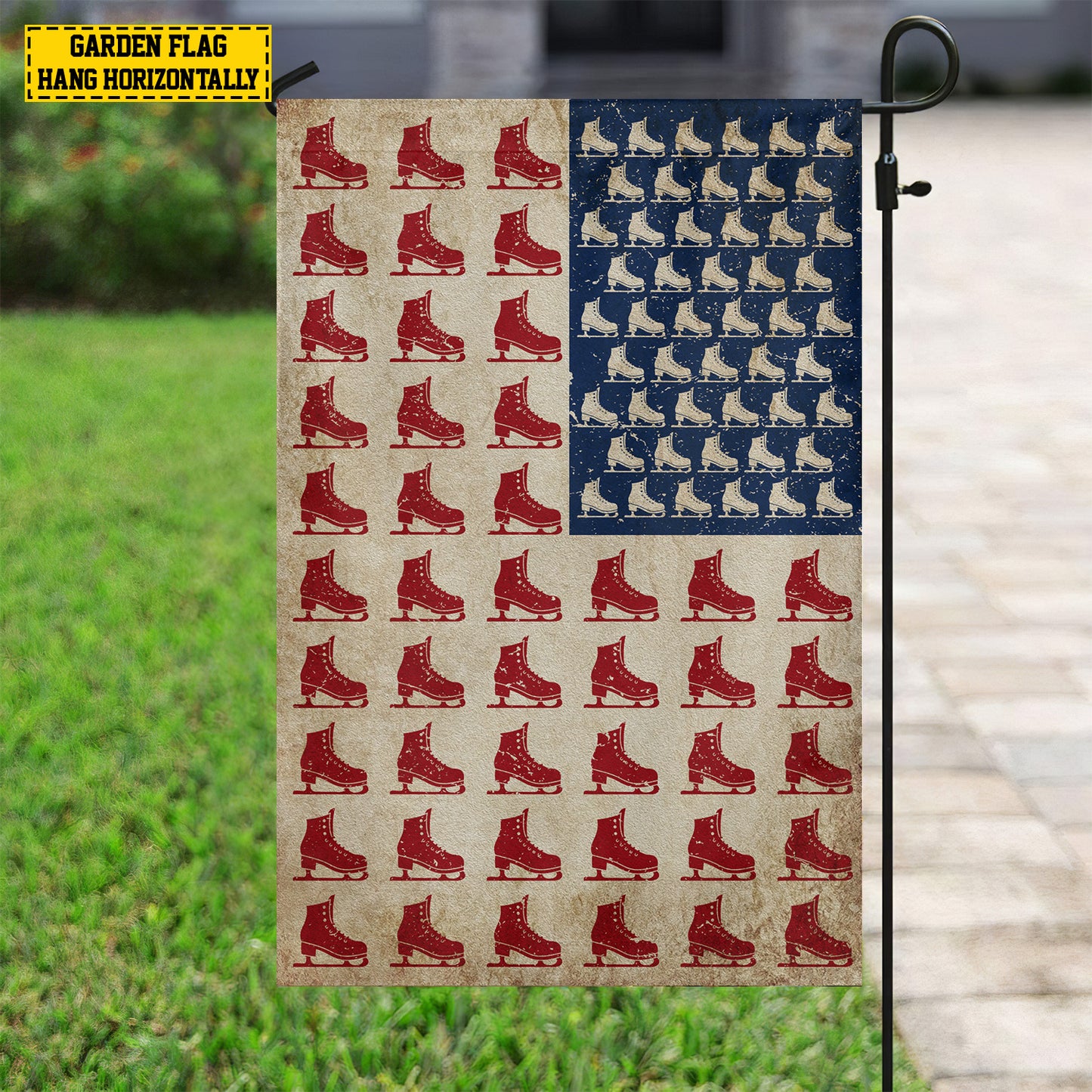 July 4th Ice Skating American Garden Flag House Flag, Independence Day Patriotic Ice Skating USA Yard Flag Gift For Ice Skating Lovers
