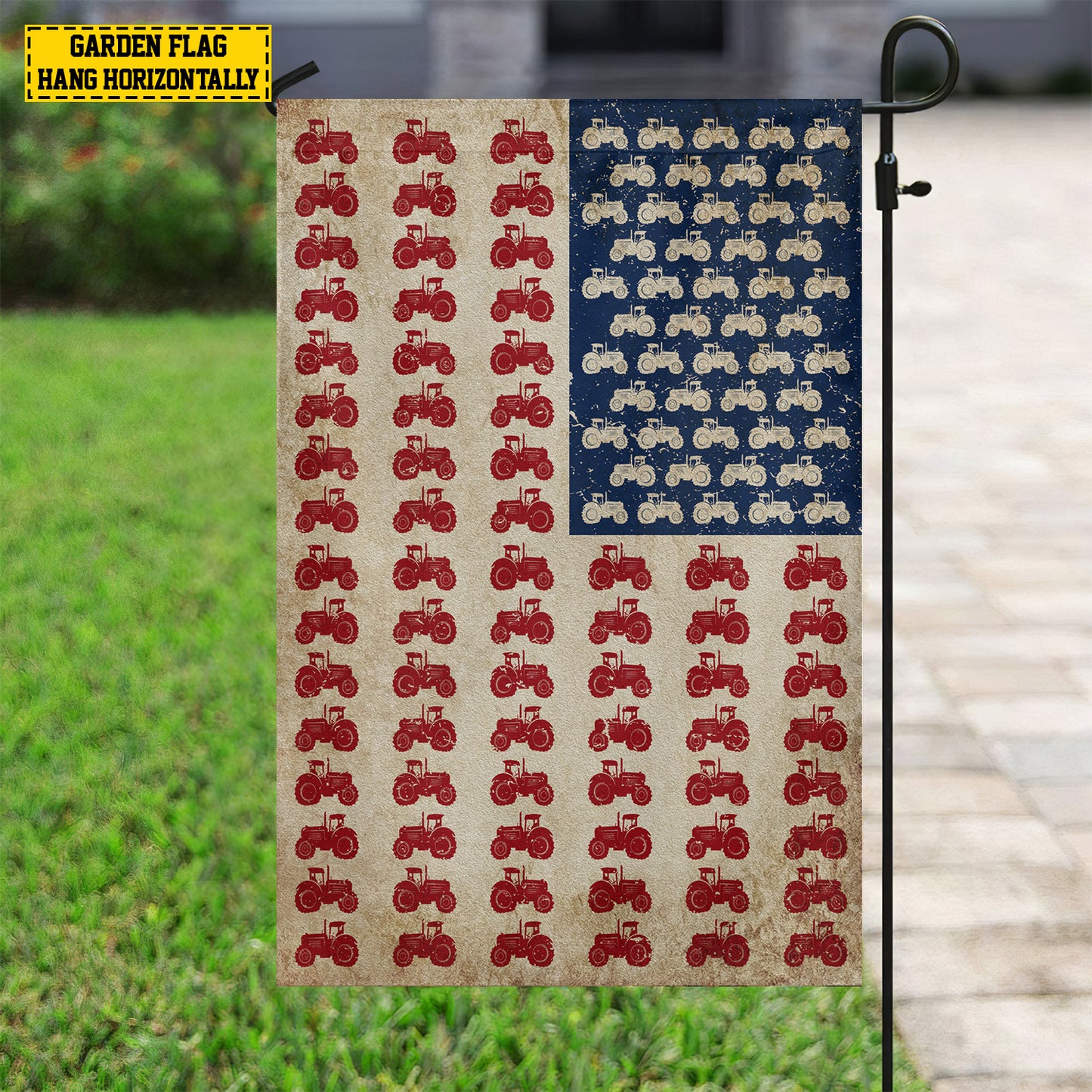 July 4th Tractor American Garden Flag House Flag, Independence Day Patriotic Tractor USA Yard Flag Gift For Tractor Lovers