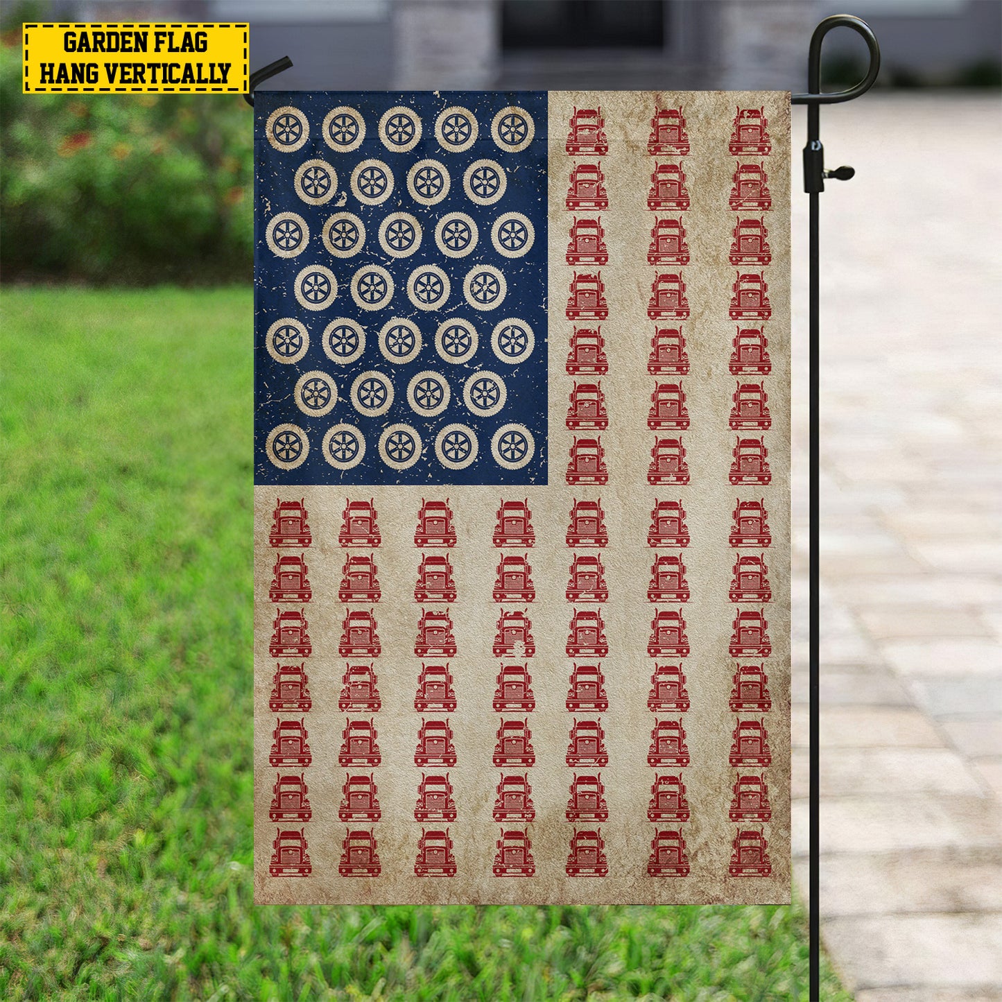 July 4th Trucker American Garden Flag House Flag, Independence Day Patriotic Trucker USA Yard Flag Gift For Trucker Lovers