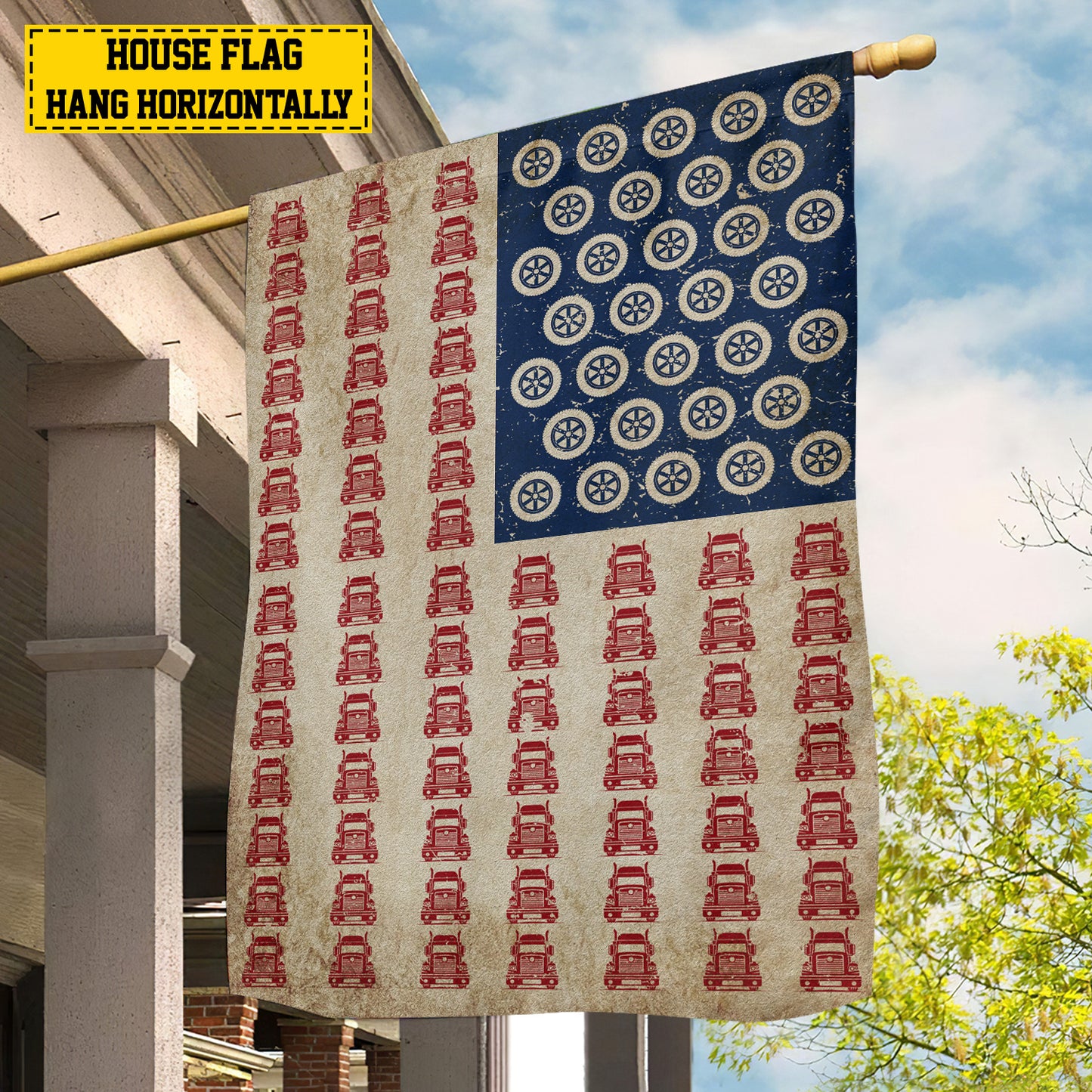 July 4th Trucker American Garden Flag House Flag, Independence Day Patriotic Trucker USA Yard Flag Gift For Trucker Lovers