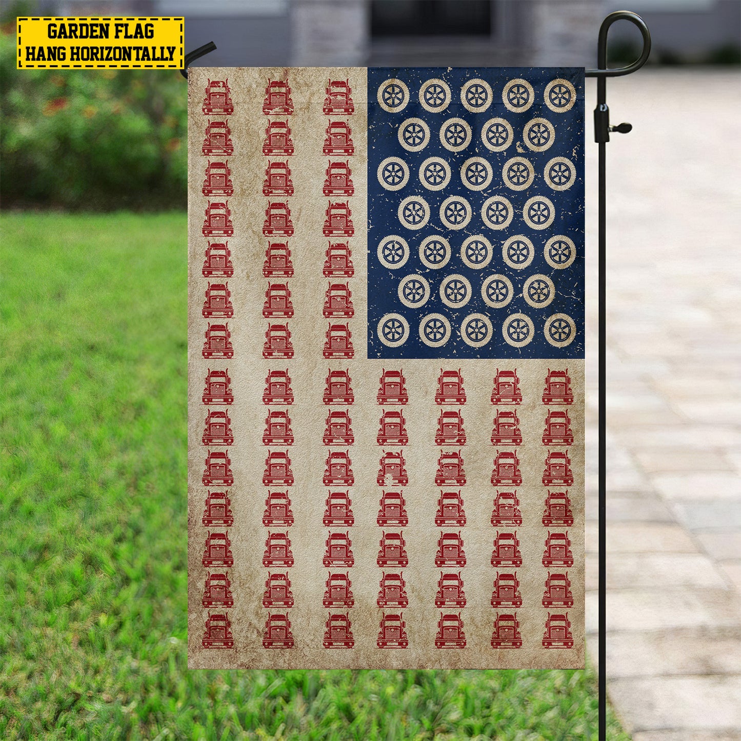 July 4th Trucker American Garden Flag House Flag, Independence Day Patriotic Trucker USA Yard Flag Gift For Trucker Lovers