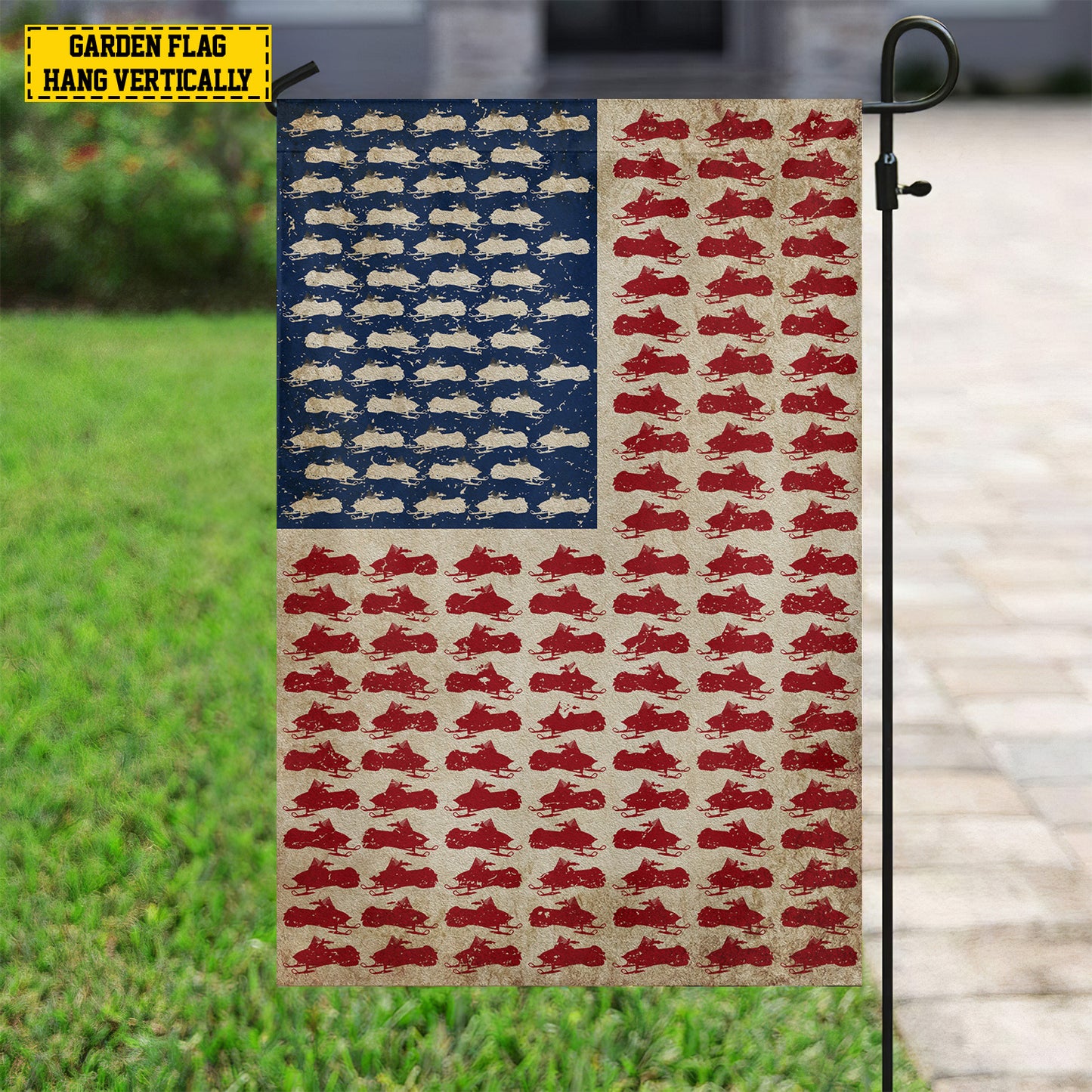 July 4th Snowmobile American Garden Flag House Flag, Independence Day Patriotic Snowmobile USA Yard Flag Gift For Snowmobile Lovers